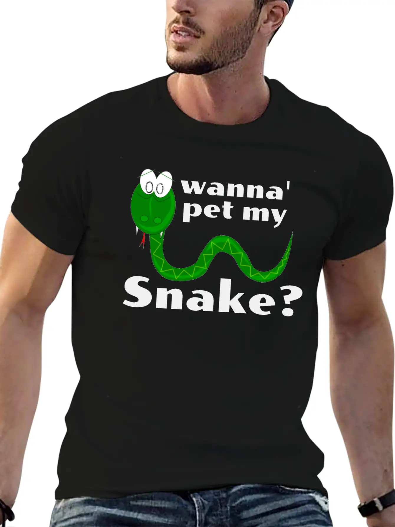 Wanna Pet My Snake? Cartoon Snake Design Modern Fit Casual T-Shirt – Clean And Versatile Design