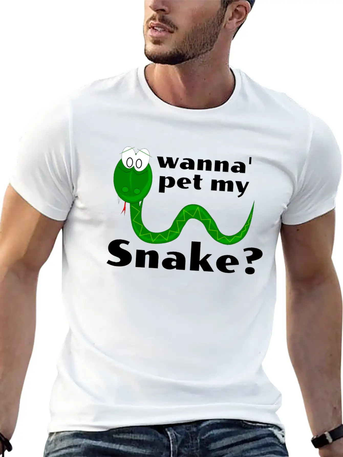 Wanna Pet My Snake? Cartoon Snake Design Modern Fit Casual T-Shirt – Clean And Versatile Design