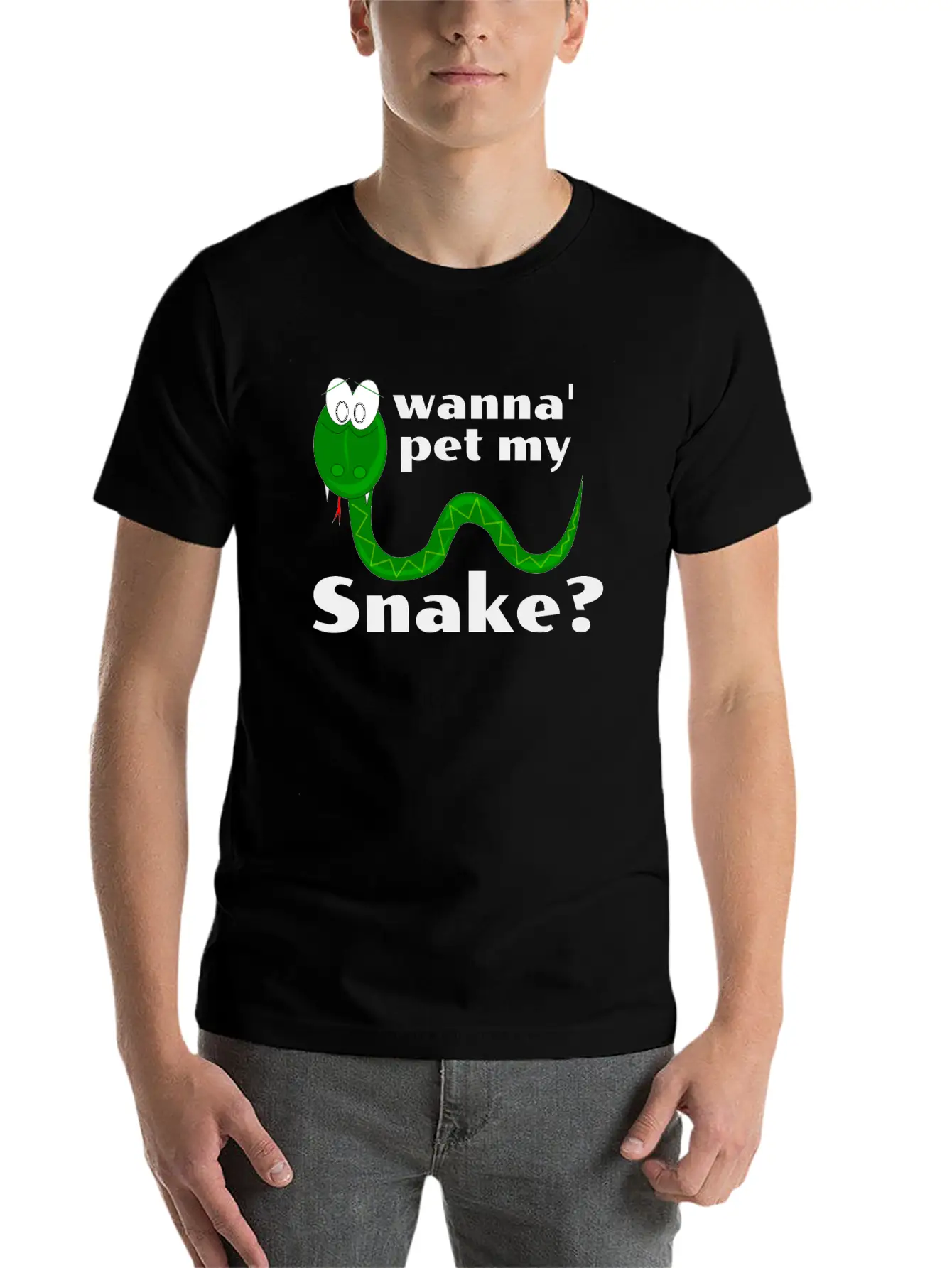 Wanna Pet My Snake? Cartoon Snake Design Modern Fit Casual T-Shirt – Clean And Versatile Design