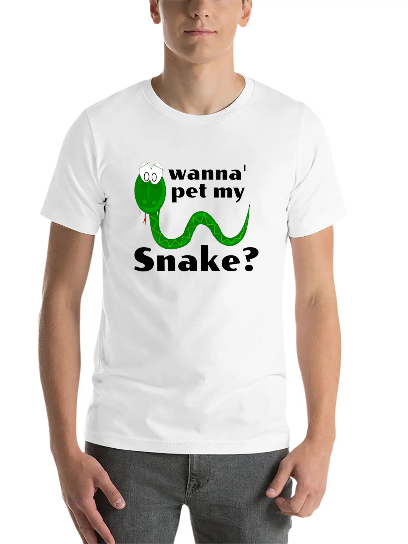 Wanna Pet My Snake? Cartoon Snake Design Modern Fit Casual T-Shirt – Clean And Versatile Design