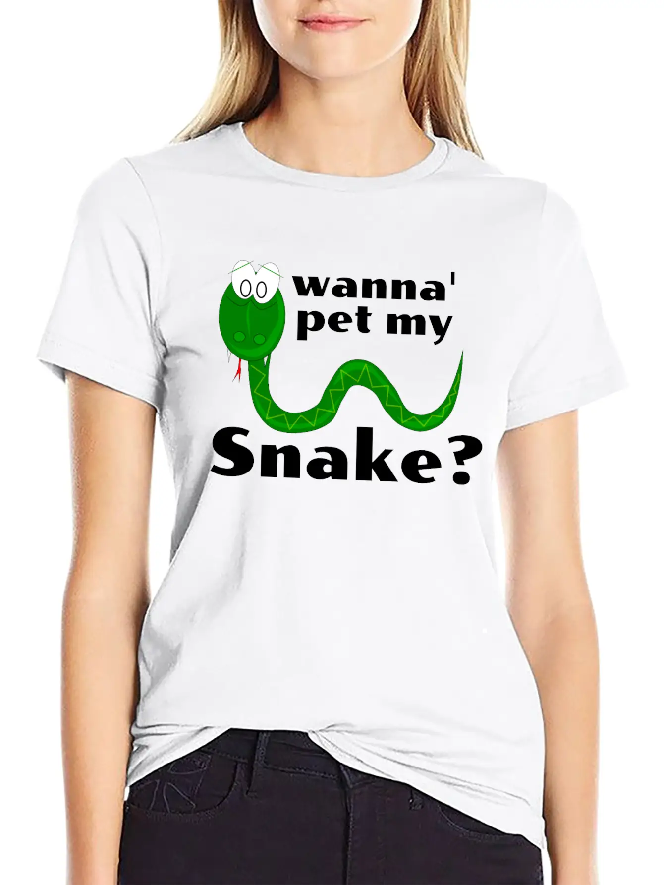 Wanna Pet My Snake? Cartoon Snake Design Modern Fit Casual T-Shirt – Clean And Versatile Design