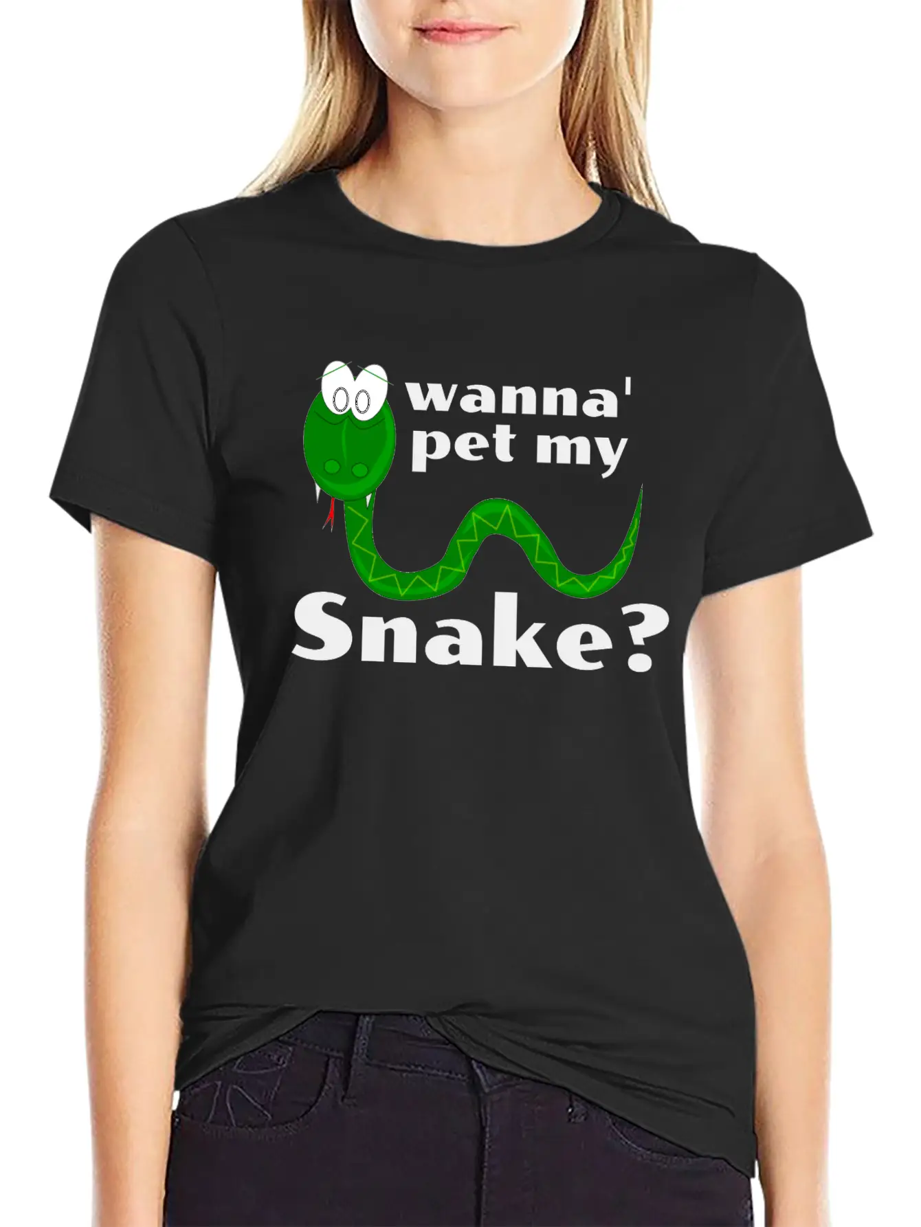 Wanna Pet My Snake? Cartoon Snake Design Modern Fit Casual T-Shirt – Clean And Versatile Design