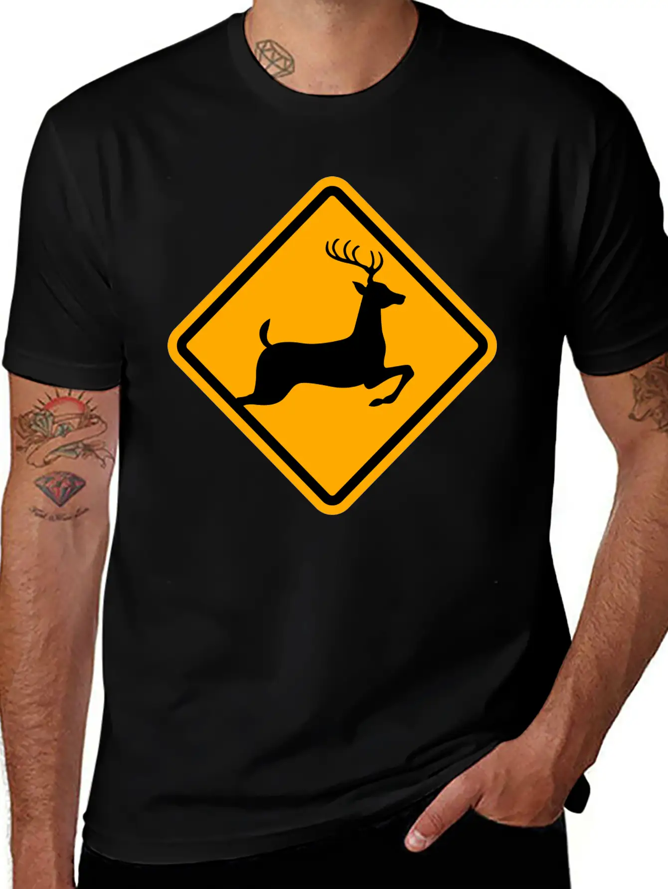 Warning: Deer On The Road Unisex Casual T-Shirt – Clean Design For Daily Comfort