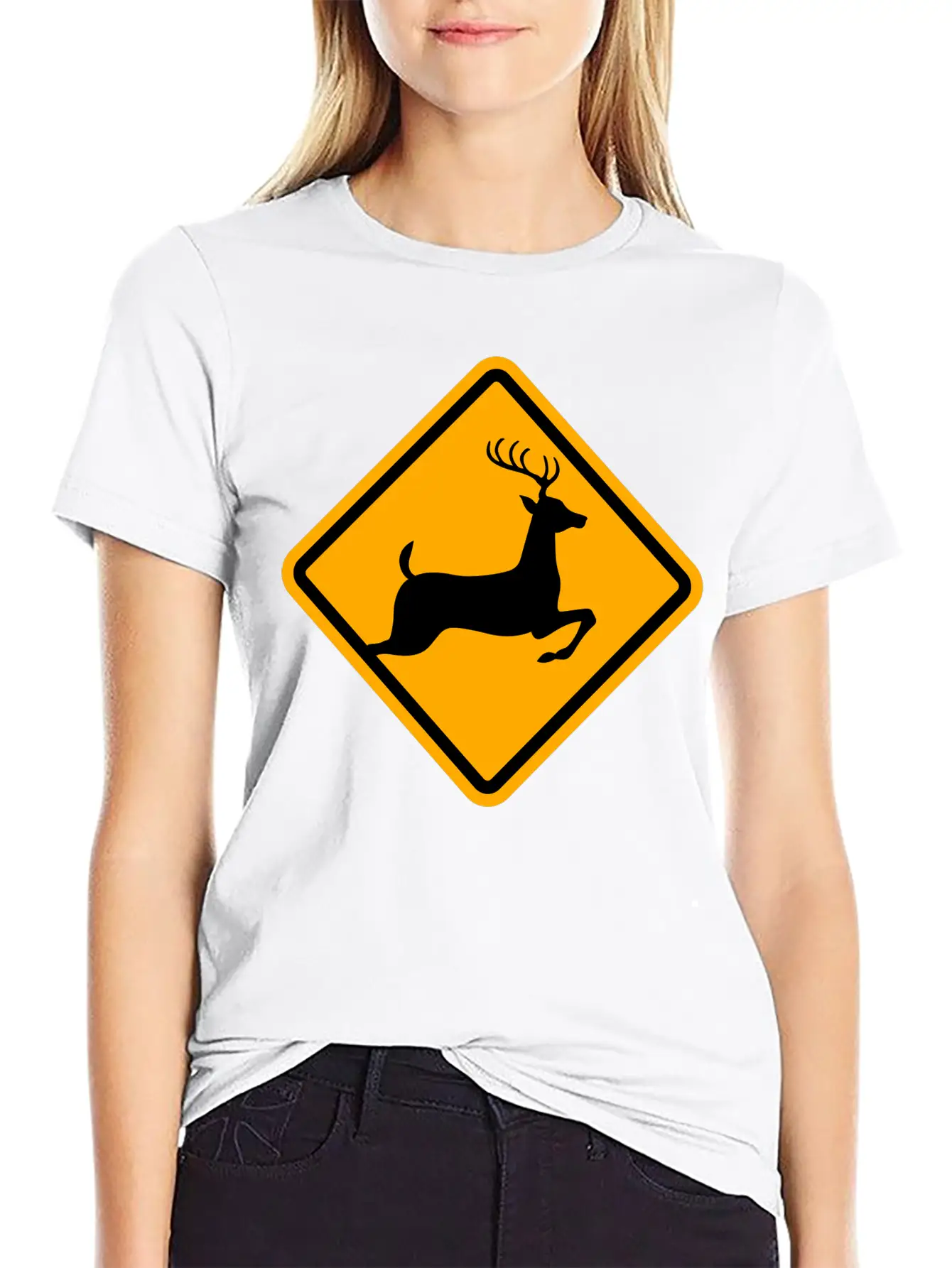 Warning: Deer On The Road Unisex Casual T-Shirt – Clean Design For Daily Comfort