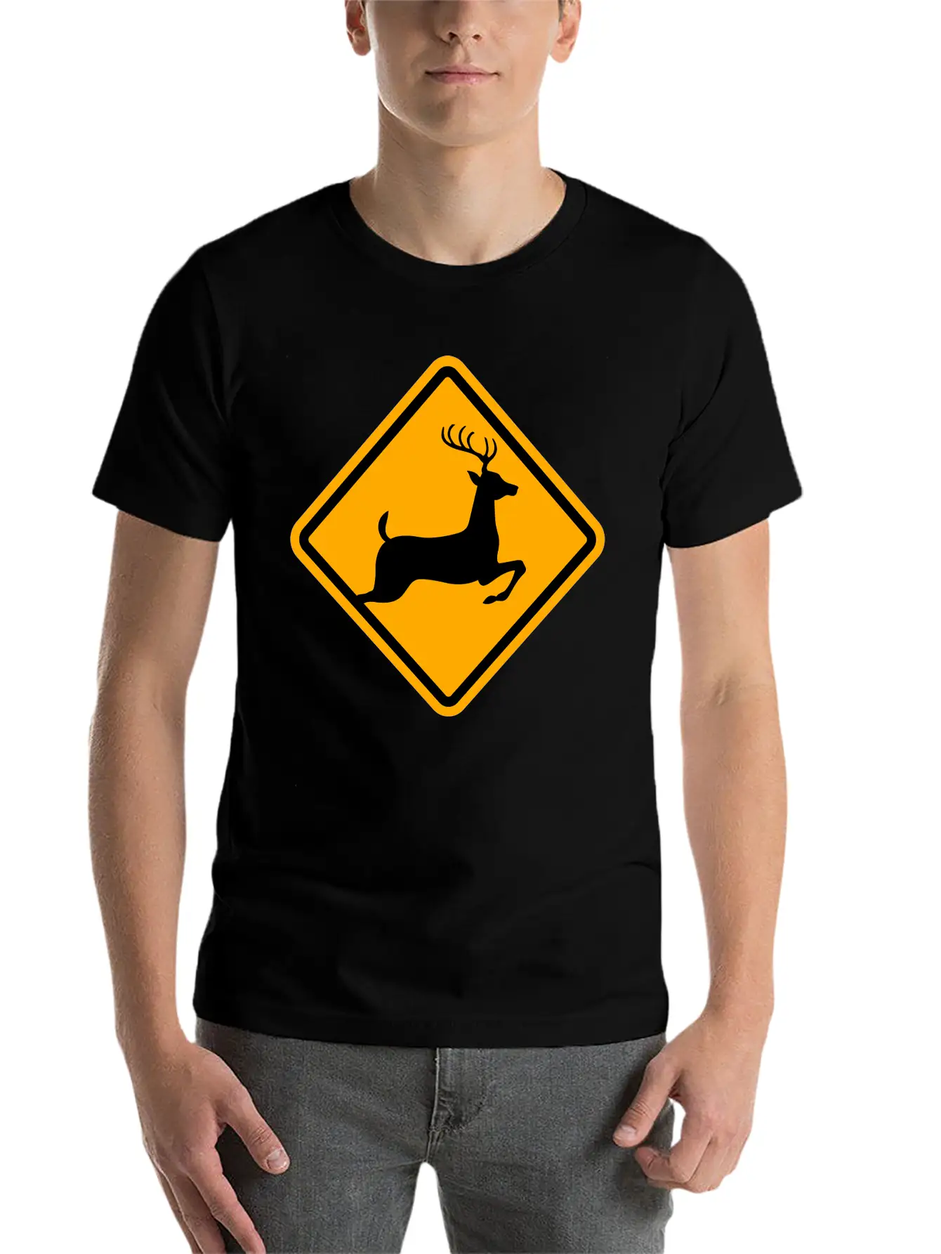 Warning: Deer On The Road Unisex Casual T-Shirt – Clean Design For Daily Comfort