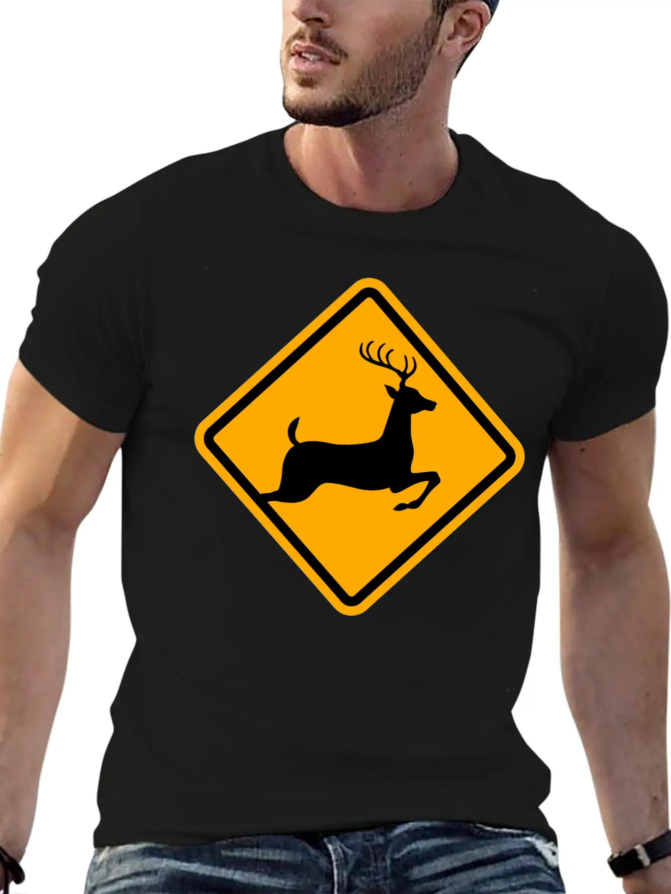 Warning: Deer On The Road Unisex Casual T-Shirt – Clean Design For Daily Comfort