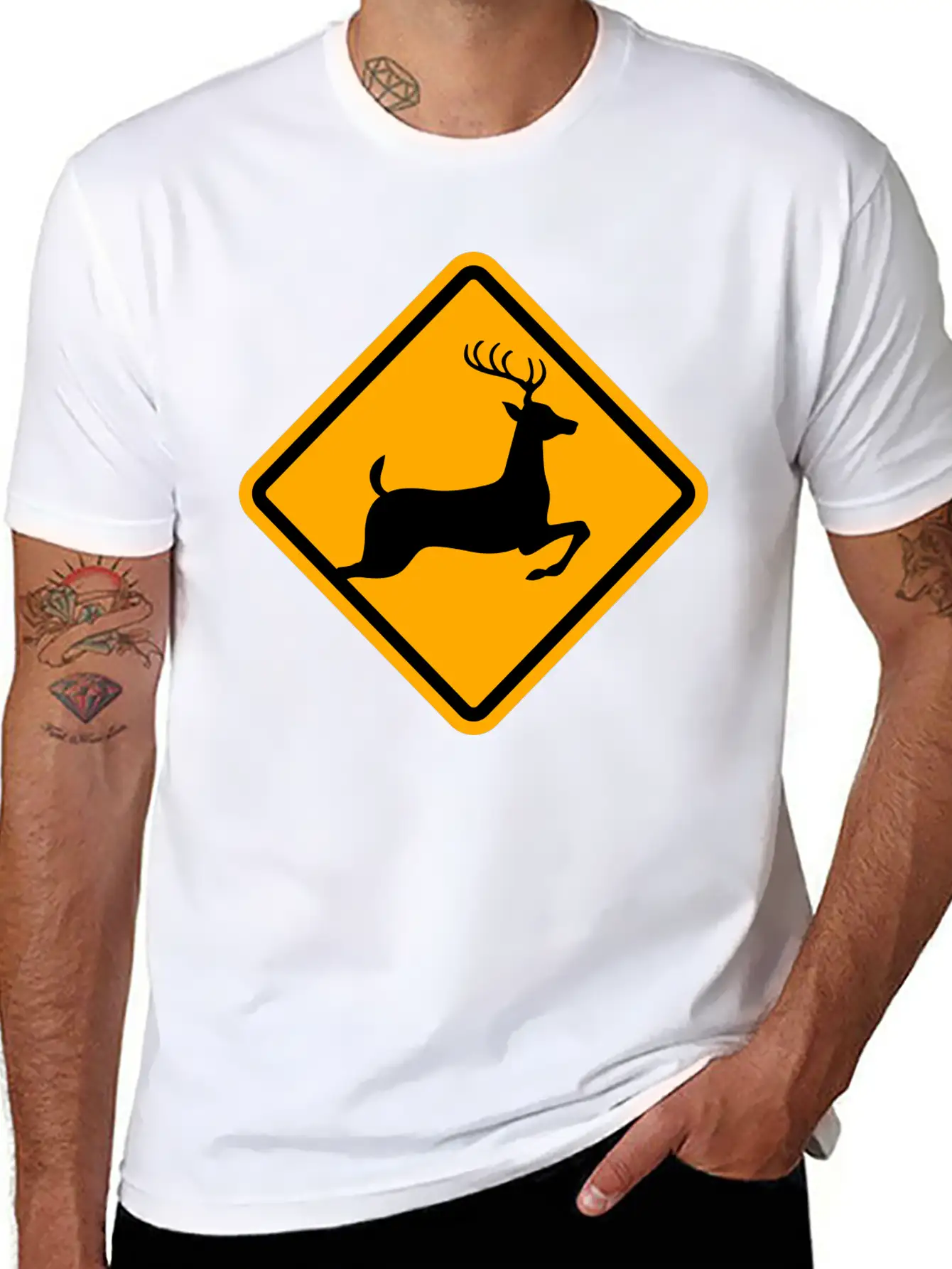 Warning: Deer On The Road Unisex Casual T-Shirt – Clean Design For Daily Comfort