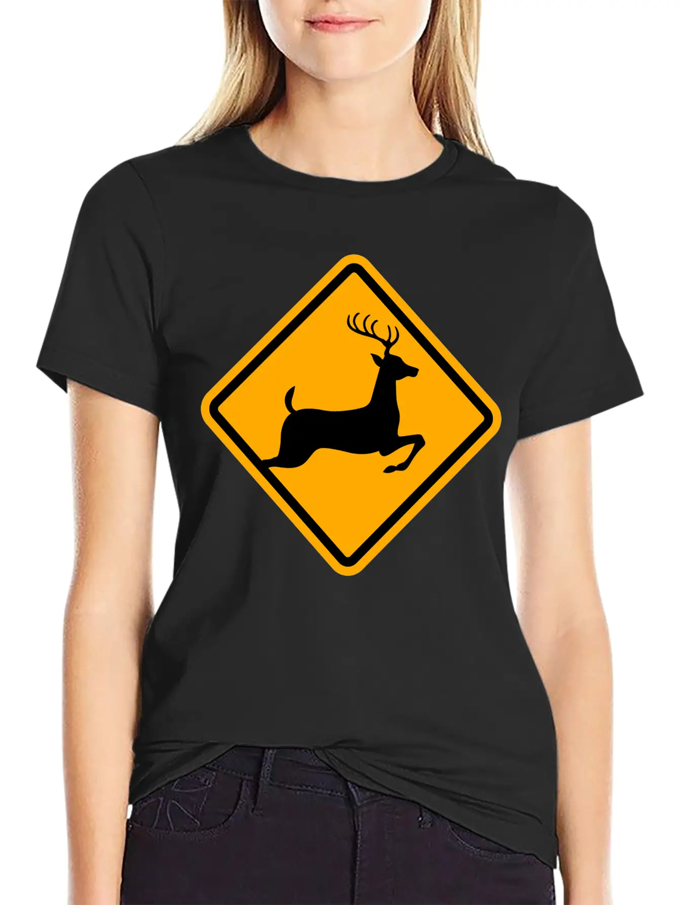 Warning: Deer On The Road Unisex Casual T-Shirt – Clean Design For Daily Comfort
