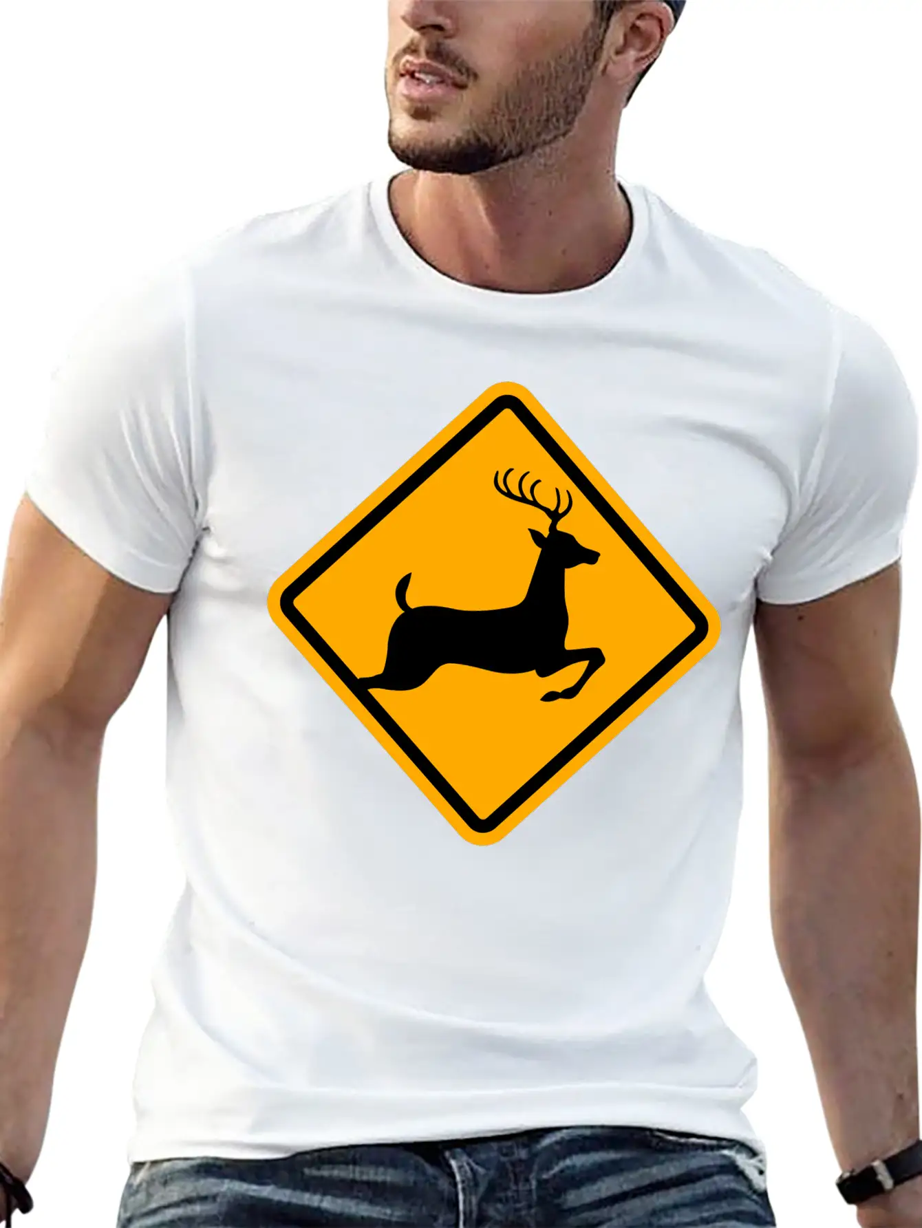 Warning: Deer On The Road Unisex Casual T-Shirt – Clean Design For Daily Comfort