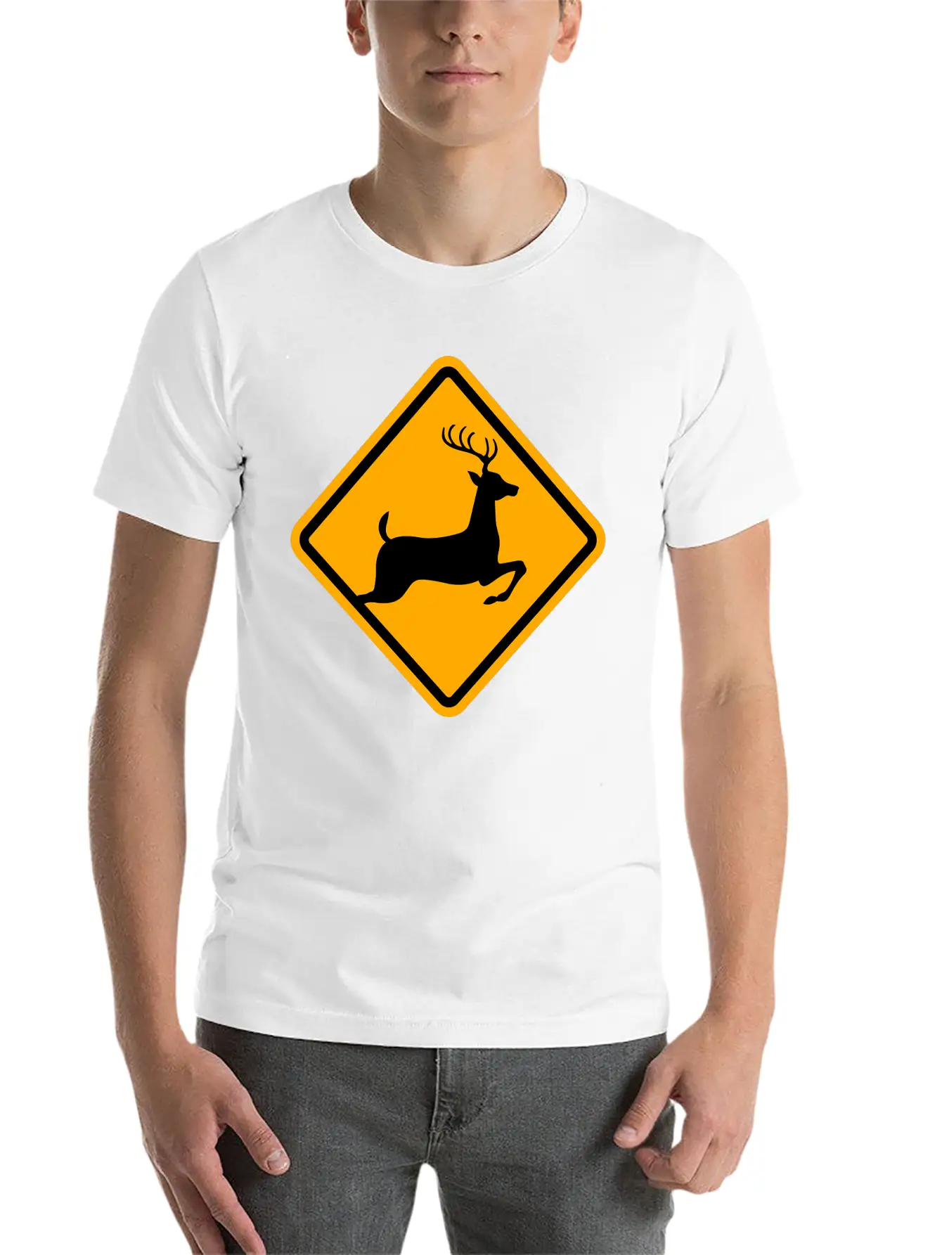 Warning: Deer On The Road Unisex Casual T-Shirt – Clean Design For Daily Comfort