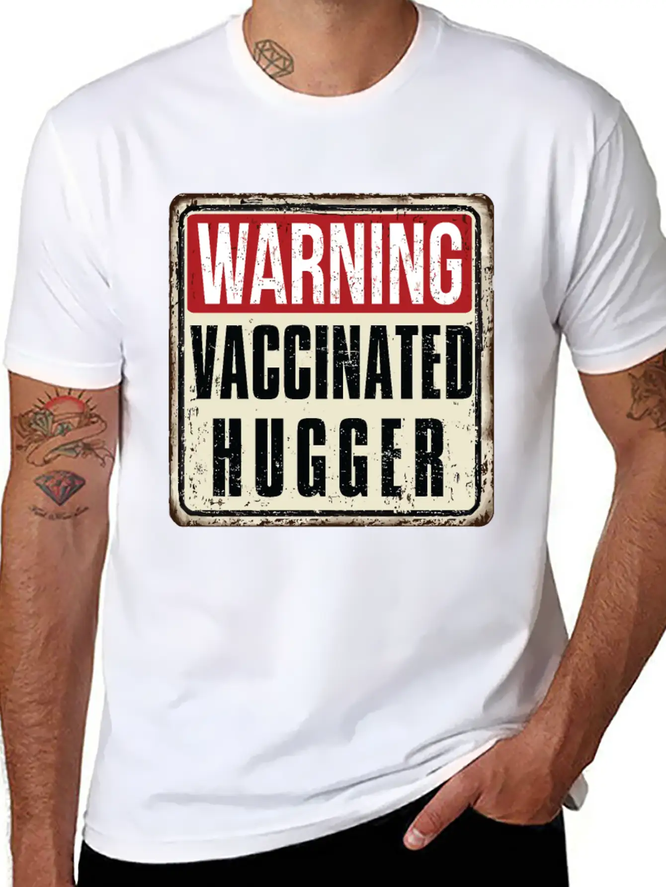 WARNING Vaccinated Hugger Basic Graphic T-Shirt – Daily Comfort In Soft Cotton