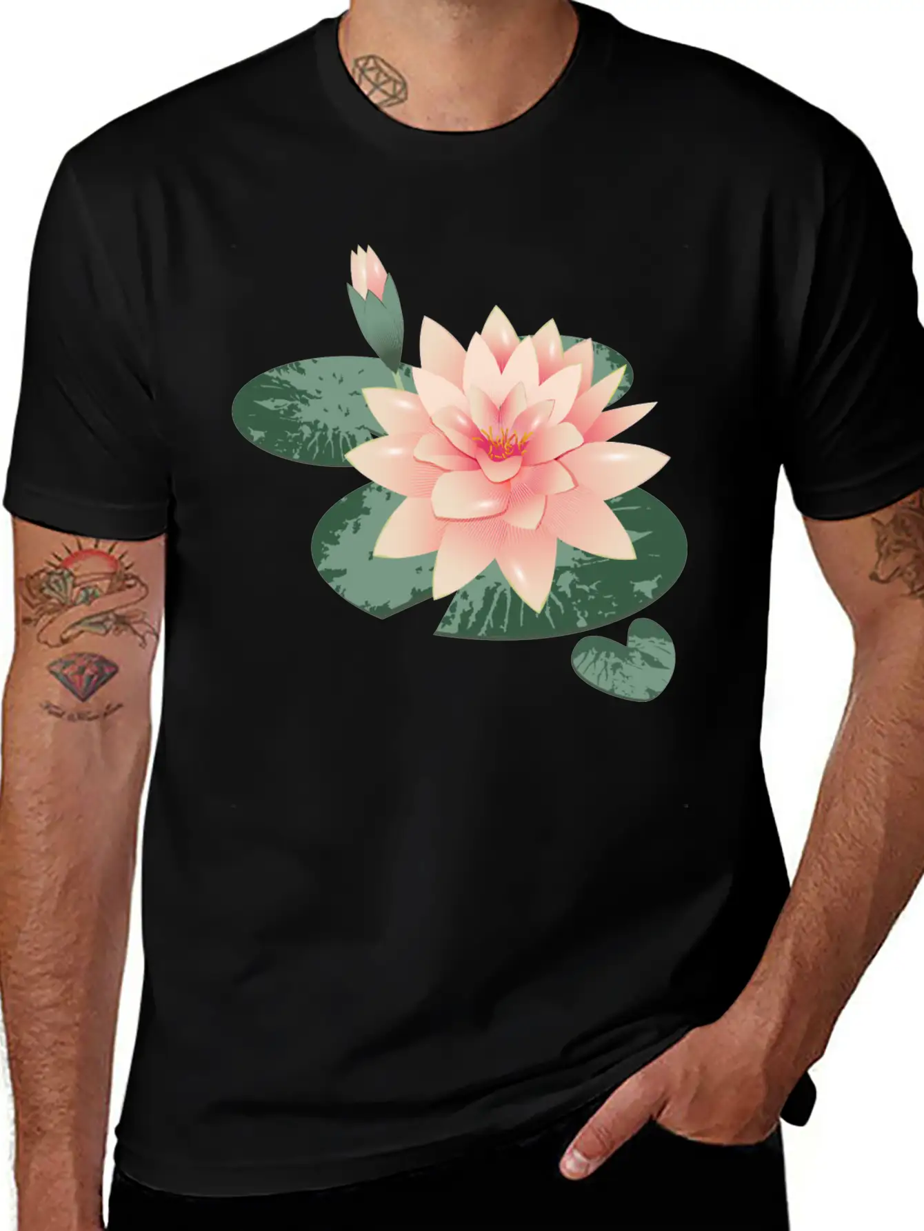 Water Lily Flower With Bud In Water Lily Pond Basic Graphic T-Shirt – Daily Comfort In Soft Cotton