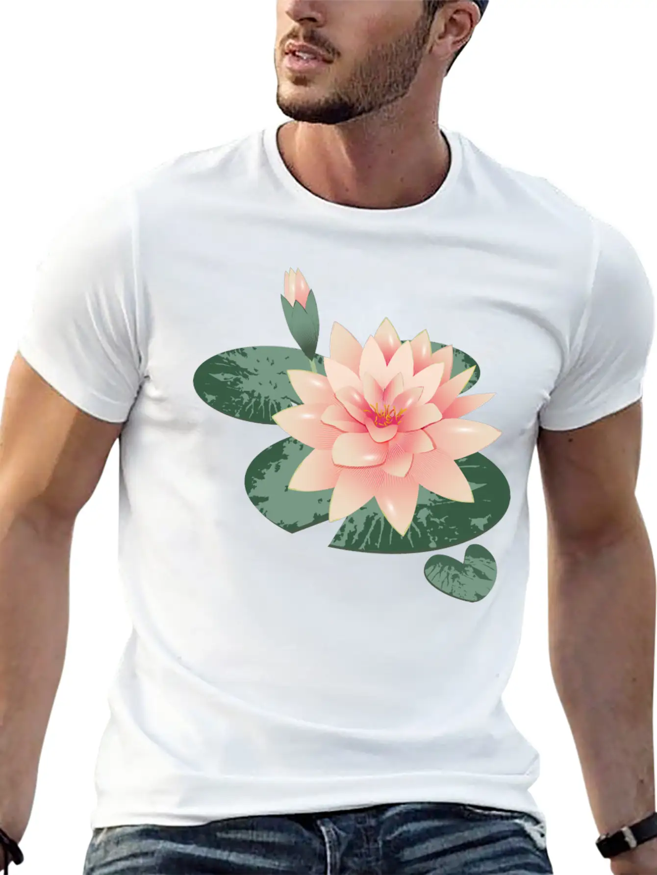 Water Lily Flower With Bud In Water Lily Pond Basic Graphic T-Shirt – Daily Comfort In Soft Cotton