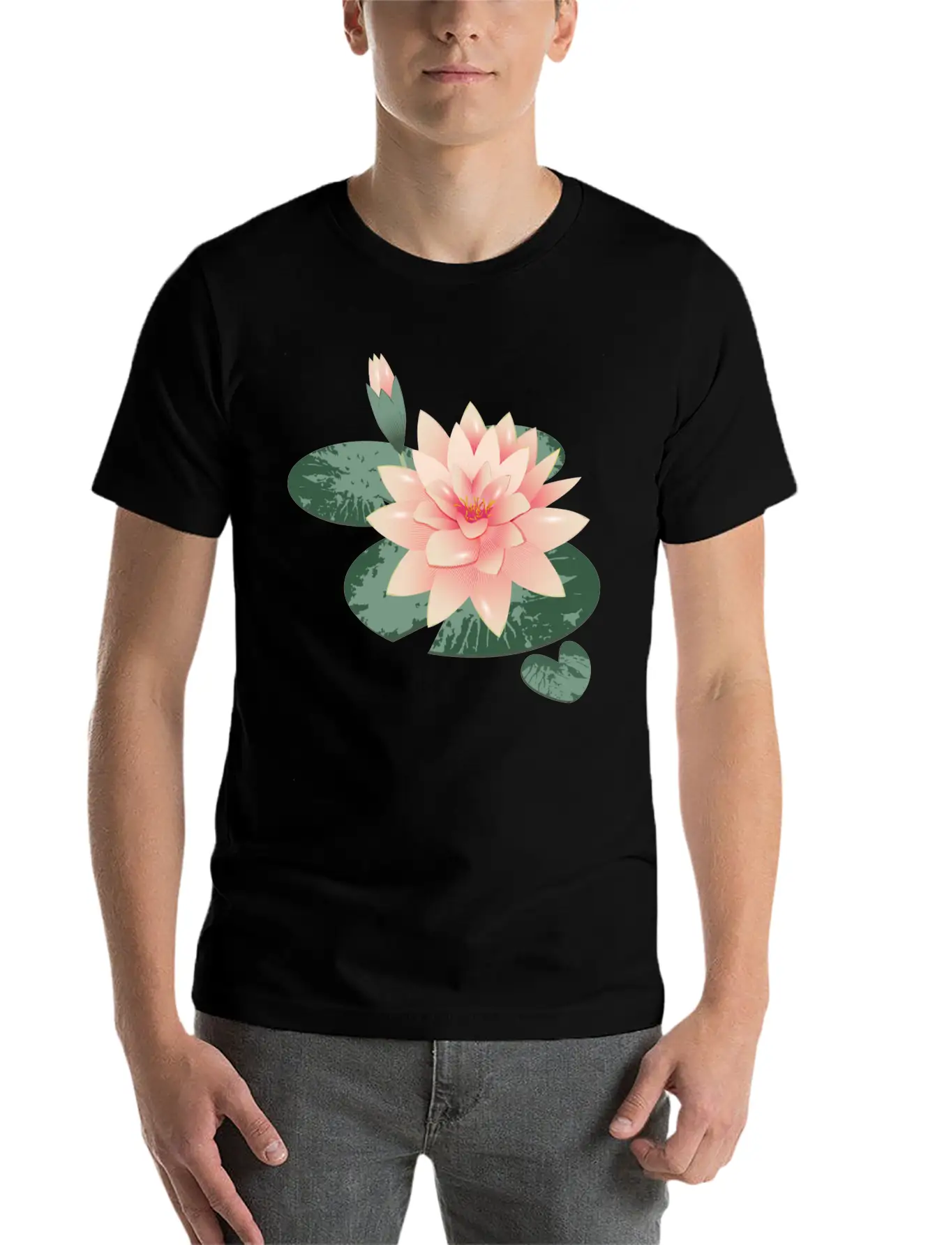 Water Lily Flower With Bud In Water Lily Pond Basic Graphic T-Shirt – Daily Comfort In Soft Cotton