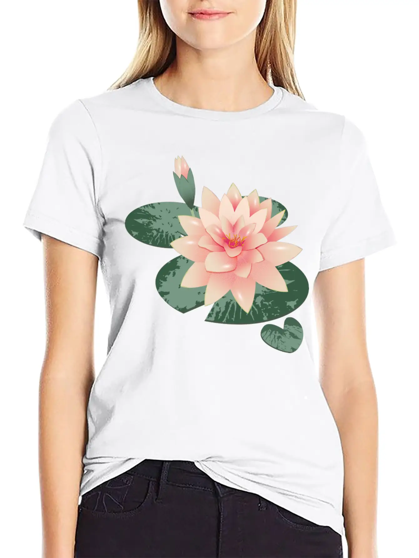 Water Lily Flower With Bud In Water Lily Pond Basic Graphic T-Shirt – Daily Comfort In Soft Cotton