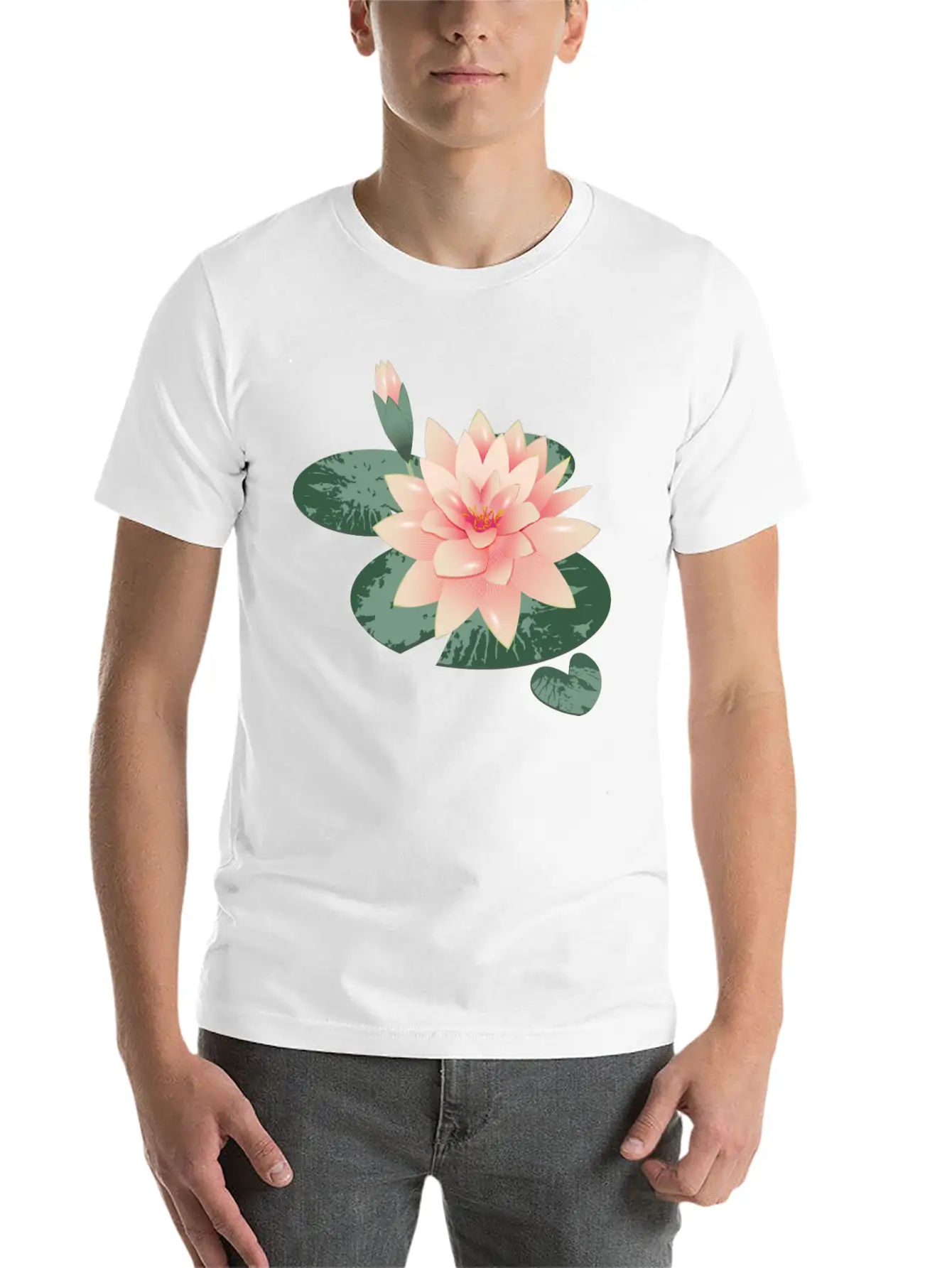 Water Lily Flower With Bud In Water Lily Pond Basic Graphic T-Shirt – Daily Comfort In Soft Cotton