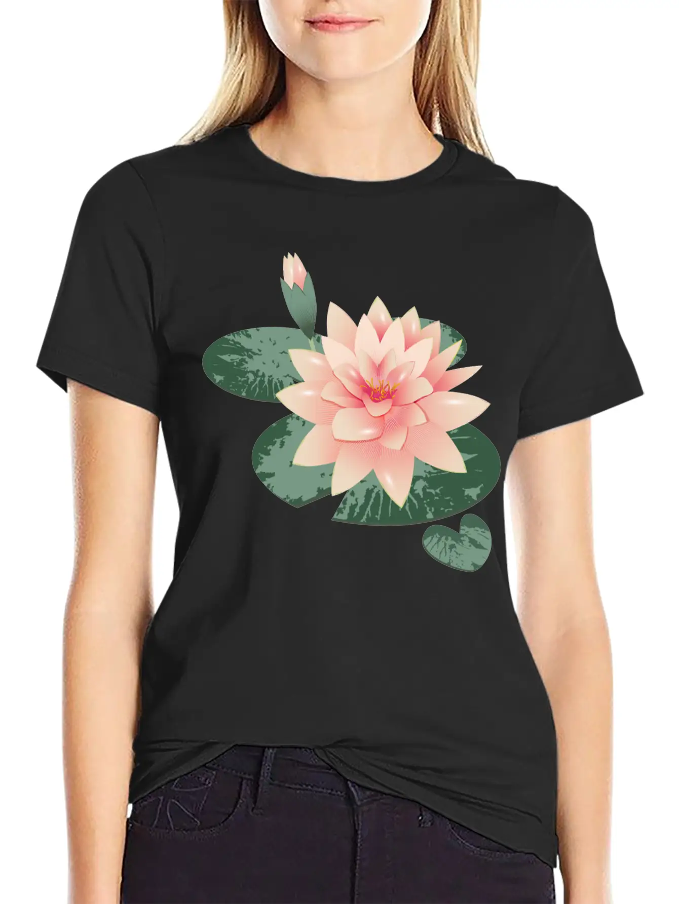Water Lily Flower With Bud In Water Lily Pond Basic Graphic T-Shirt – Daily Comfort In Soft Cotton