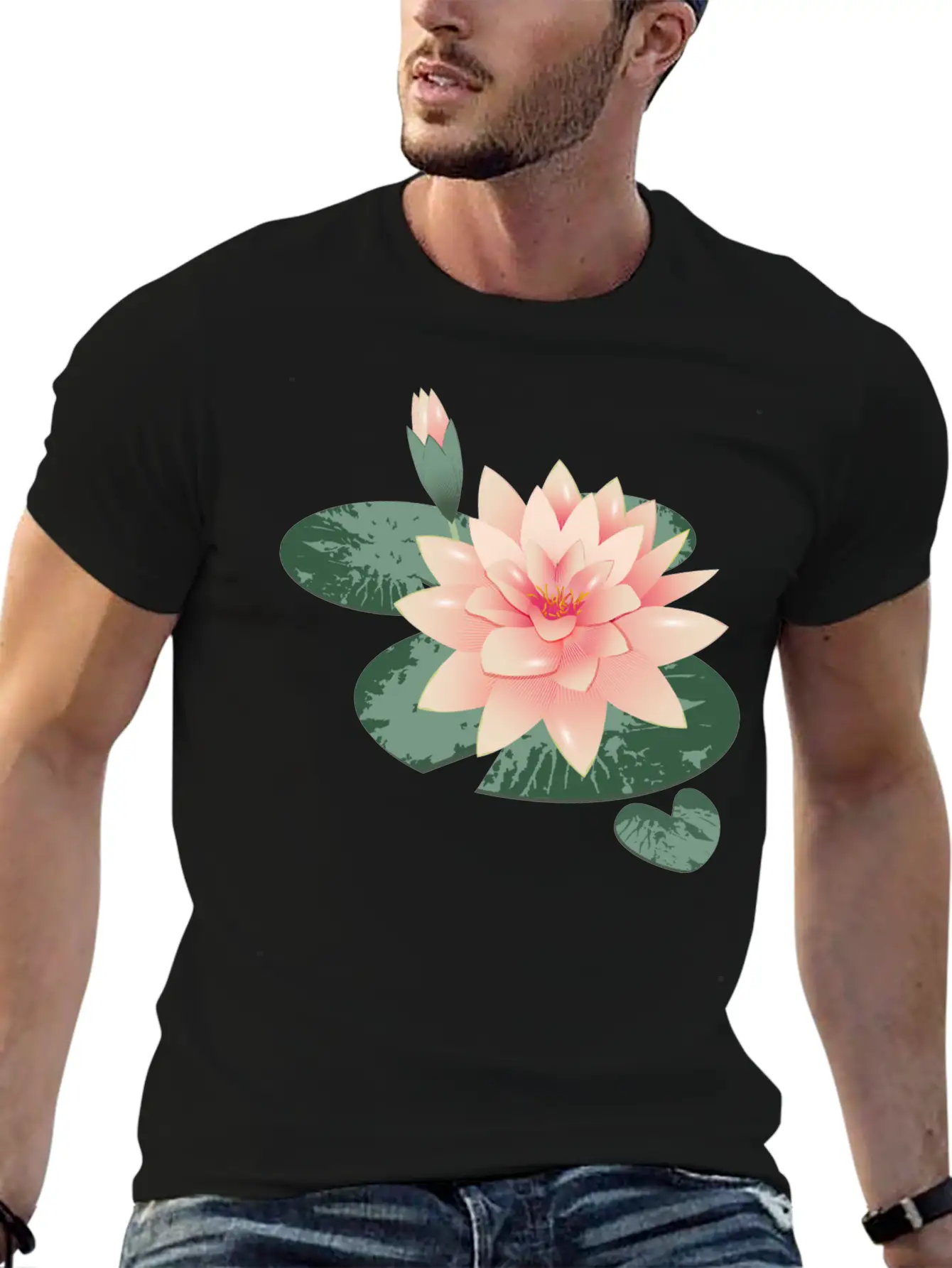 Water Lily Flower With Bud In Water Lily Pond Basic Graphic T-Shirt – Daily Comfort In Soft Cotton