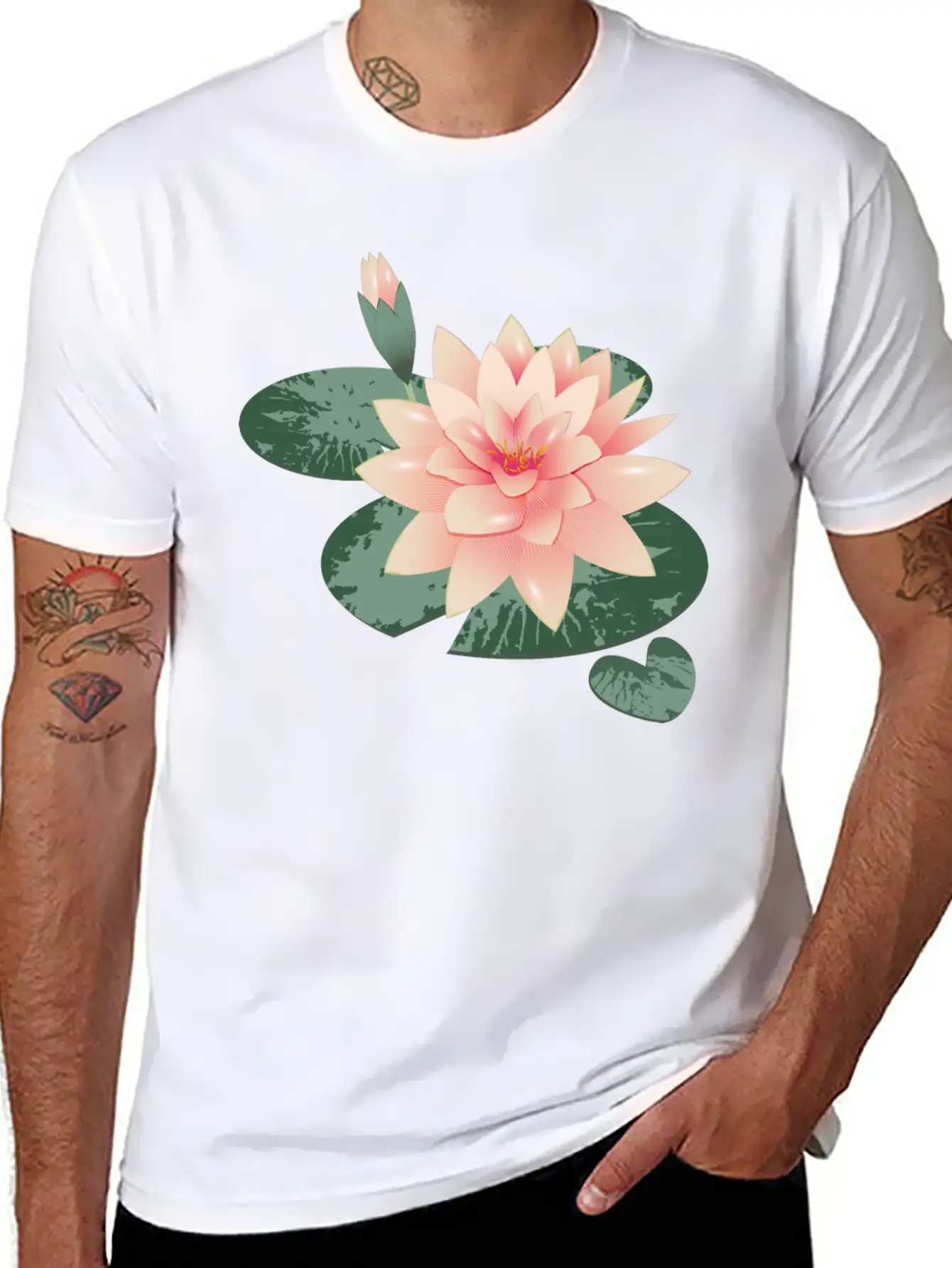 Water Lily Flower With Bud In Water Lily Pond Basic Graphic T-Shirt – Daily Comfort In Soft Cotton