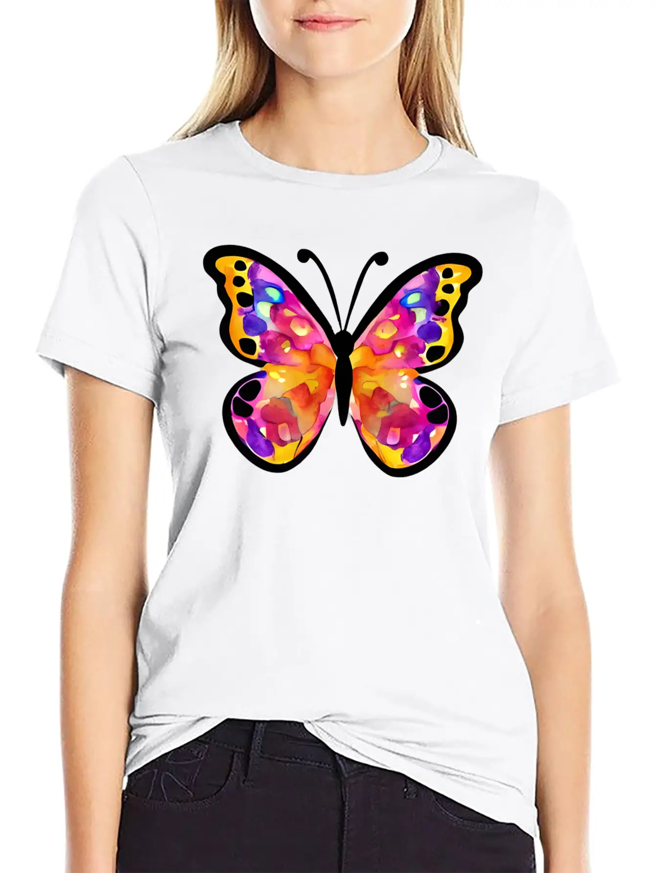 Watercolor Butterfly Basic Graphic T-Shirt – Daily Comfort In Soft Cotton
