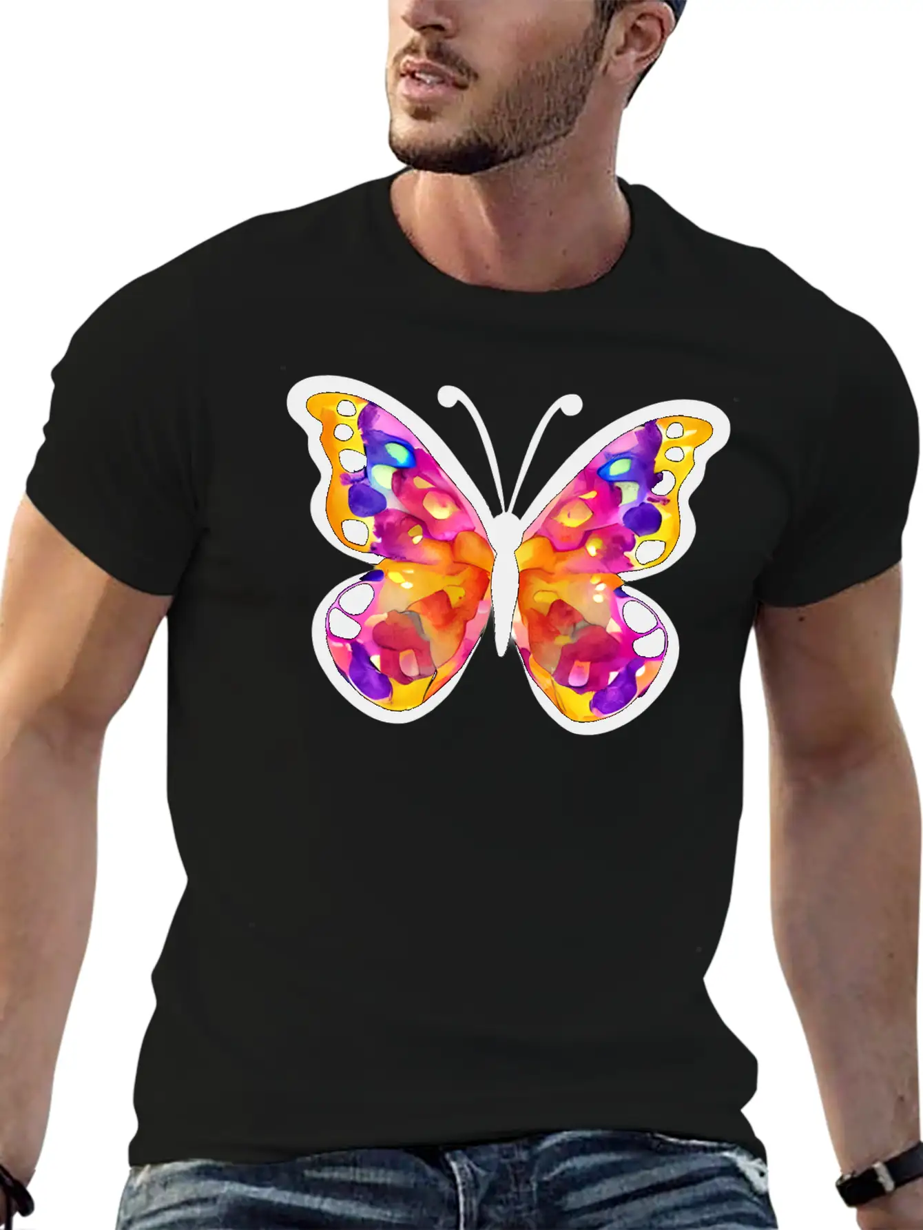 Watercolor Butterfly Basic Graphic T-Shirt – Daily Comfort In Soft Cotton