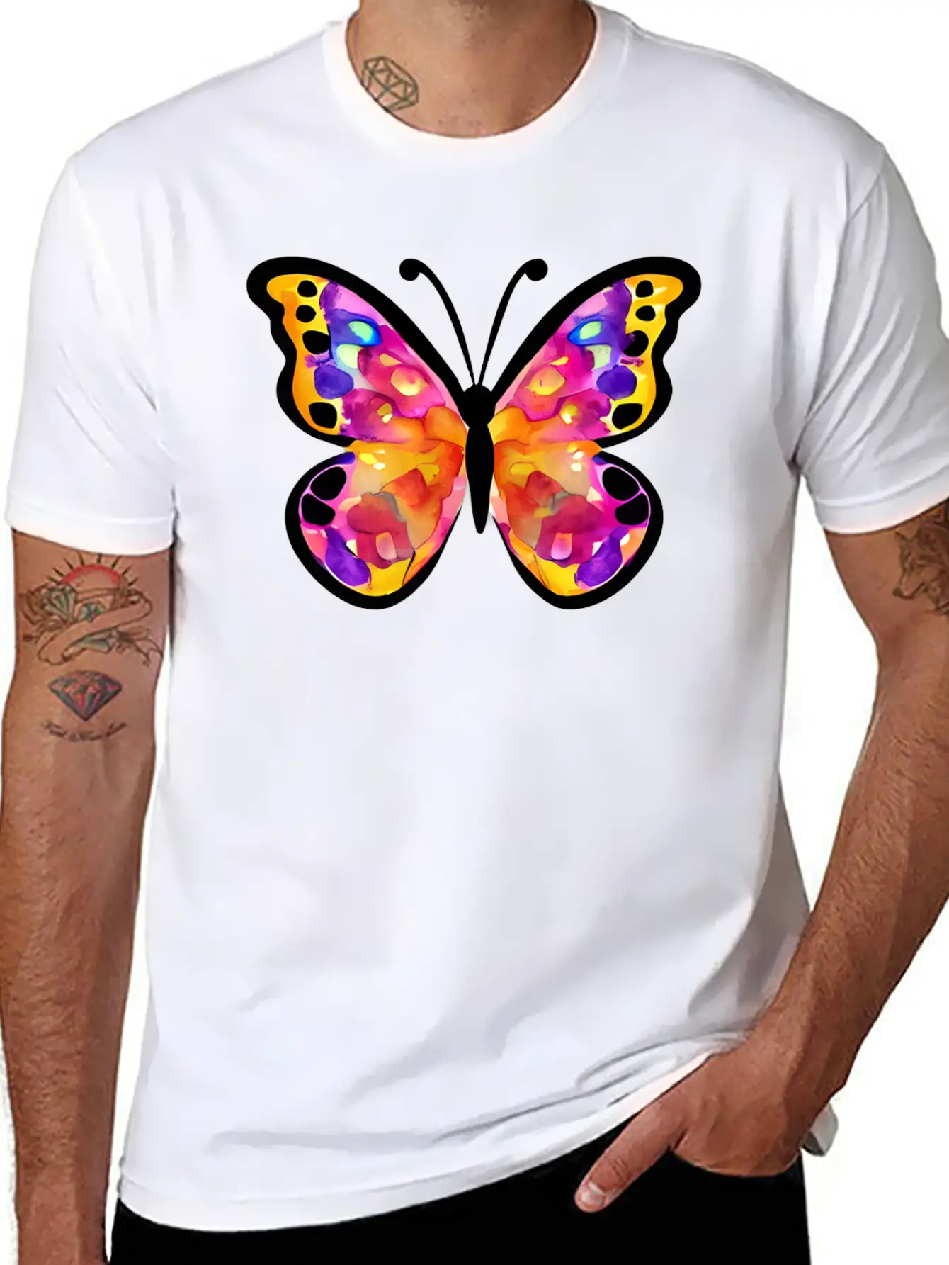 Watercolor Butterfly Basic Graphic T-Shirt – Daily Comfort In Soft Cotton