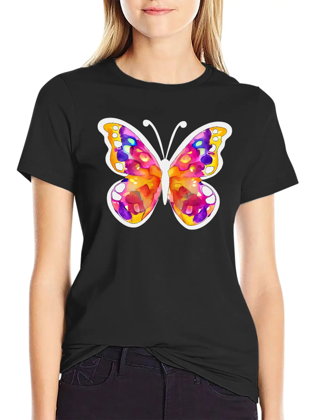 Watercolor Butterfly Basic Graphic T-Shirt – Daily Comfort In Soft Cotton