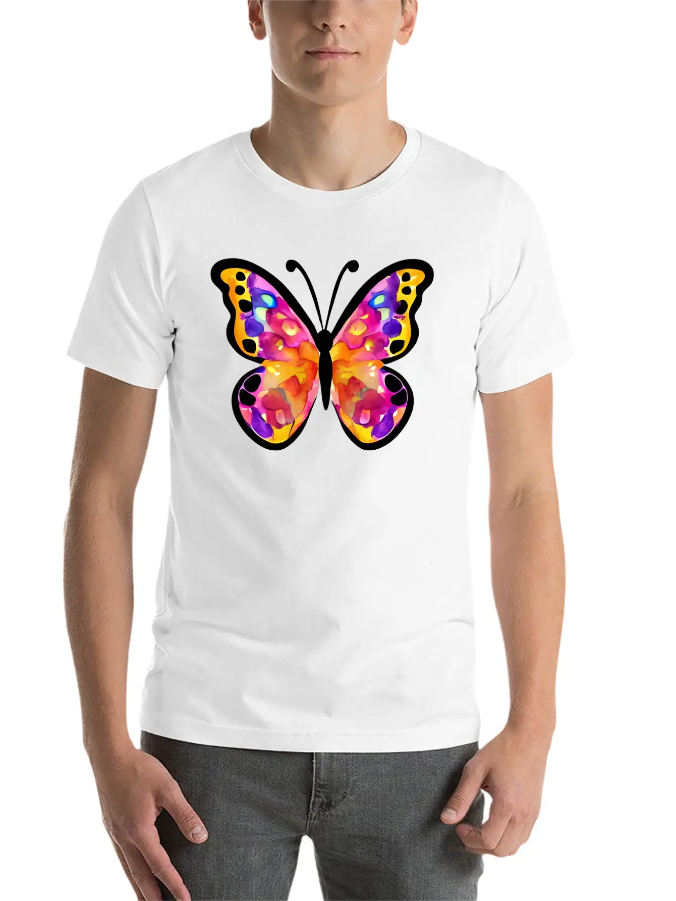 Watercolor Butterfly Basic Graphic T-Shirt – Daily Comfort In Soft Cotton