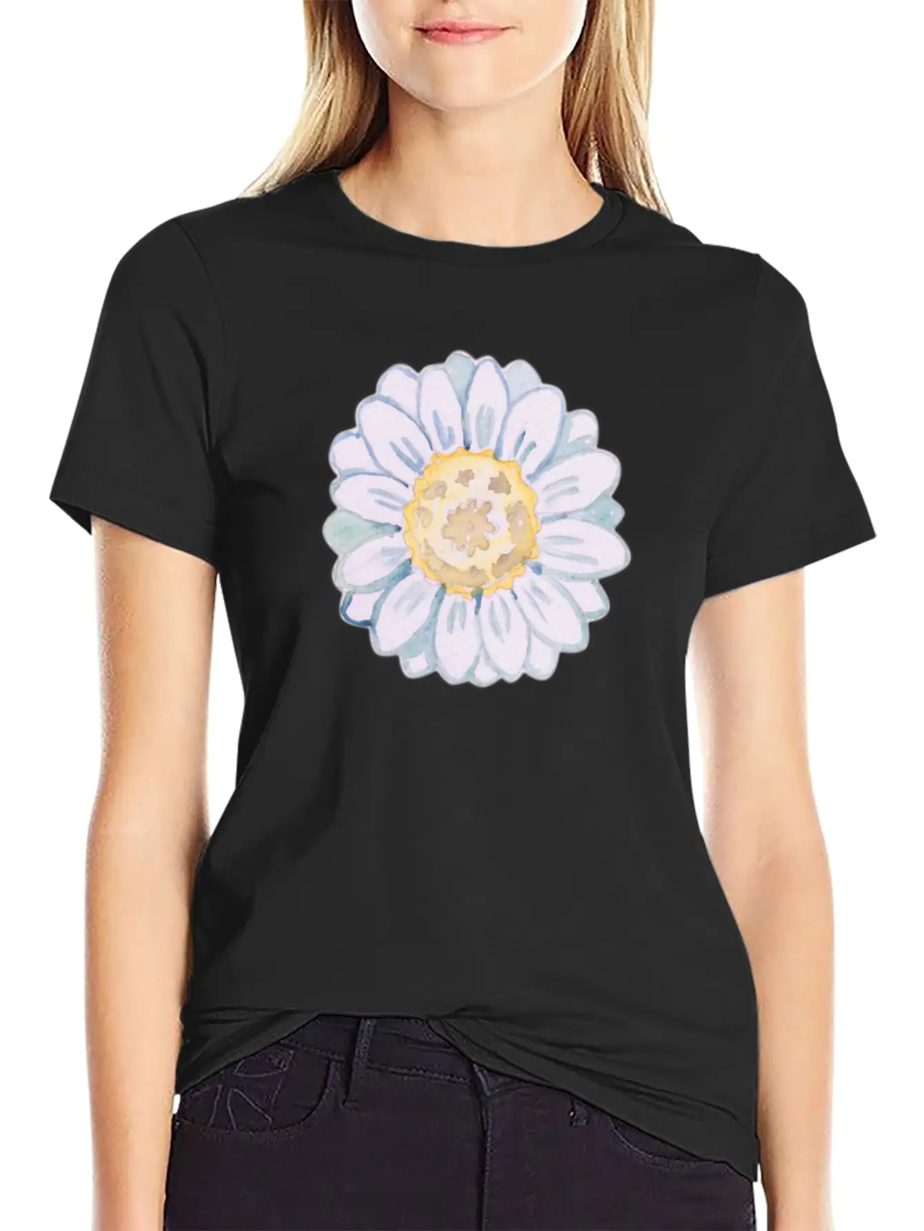 Watercolor Daisy Modern Fit Casual T-Shirt – Clean And Versatile Design