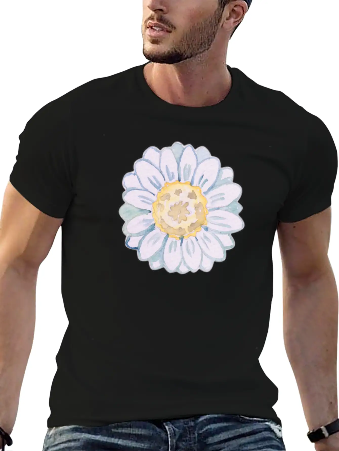 Watercolor Daisy Modern Fit Casual T-Shirt – Clean And Versatile Design