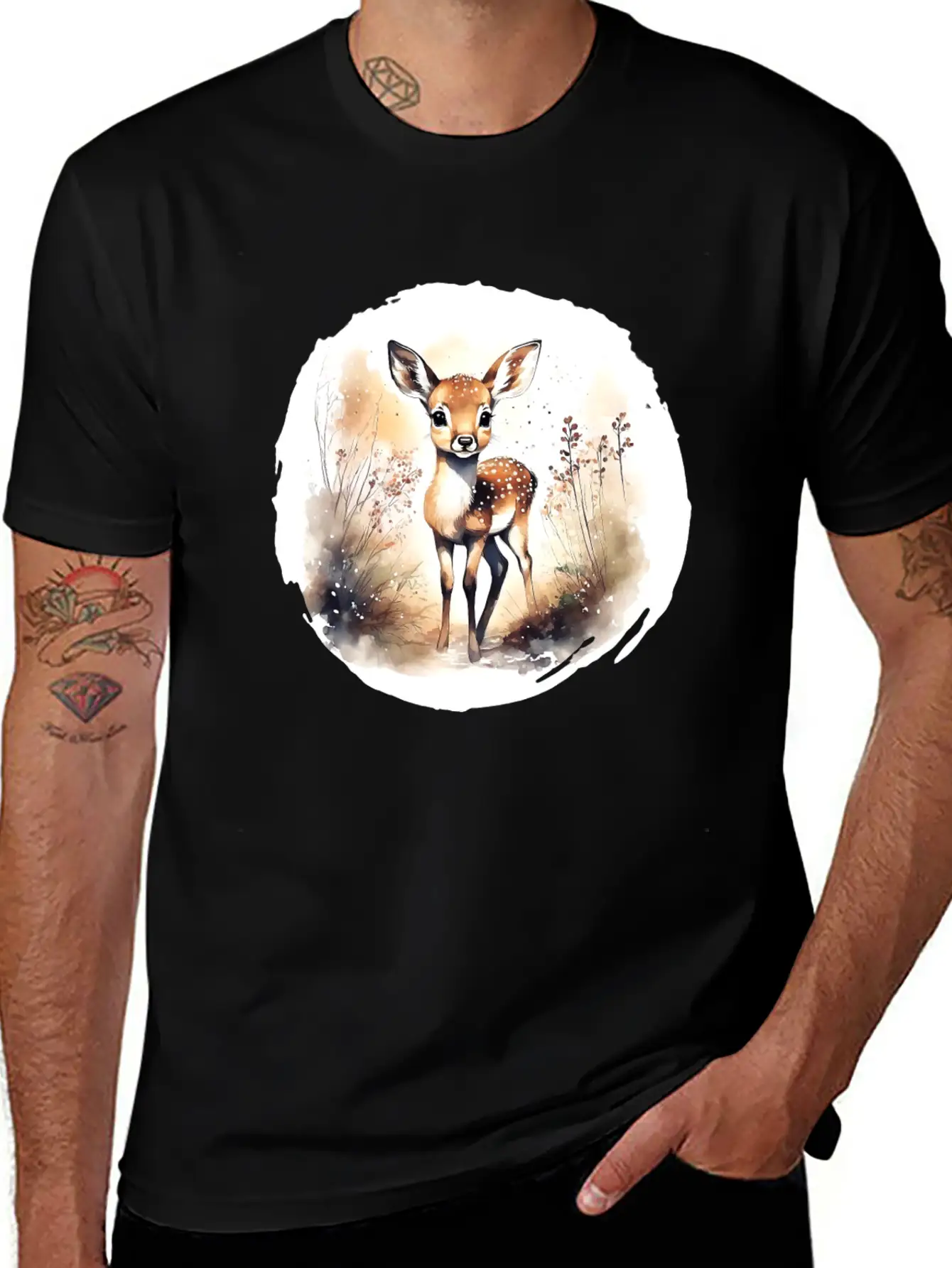 Watercolor Fawn Modern Fit Casual T-Shirt ��� Clean And Versatile Design