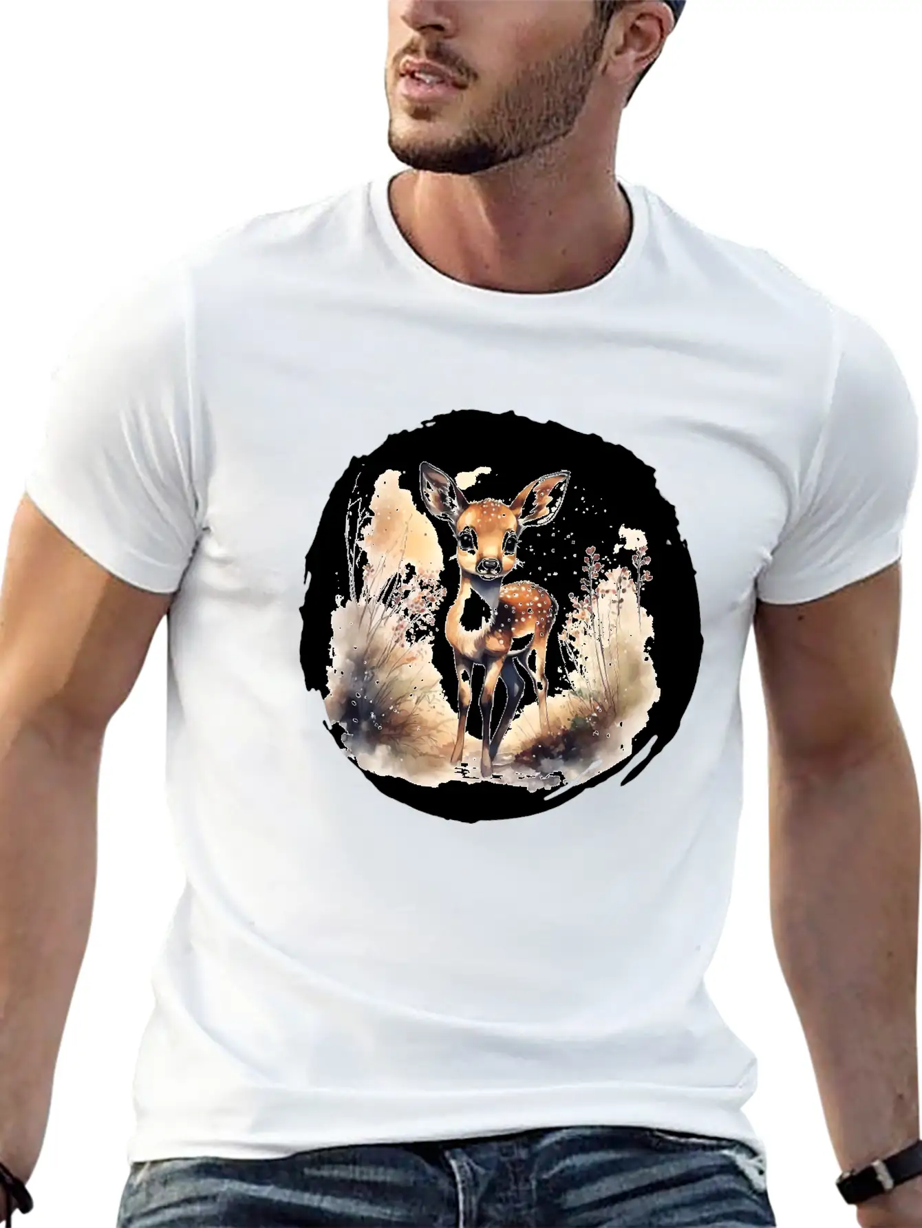 Watercolor Fawn Modern Fit Casual T-Shirt ��� Clean And Versatile Design