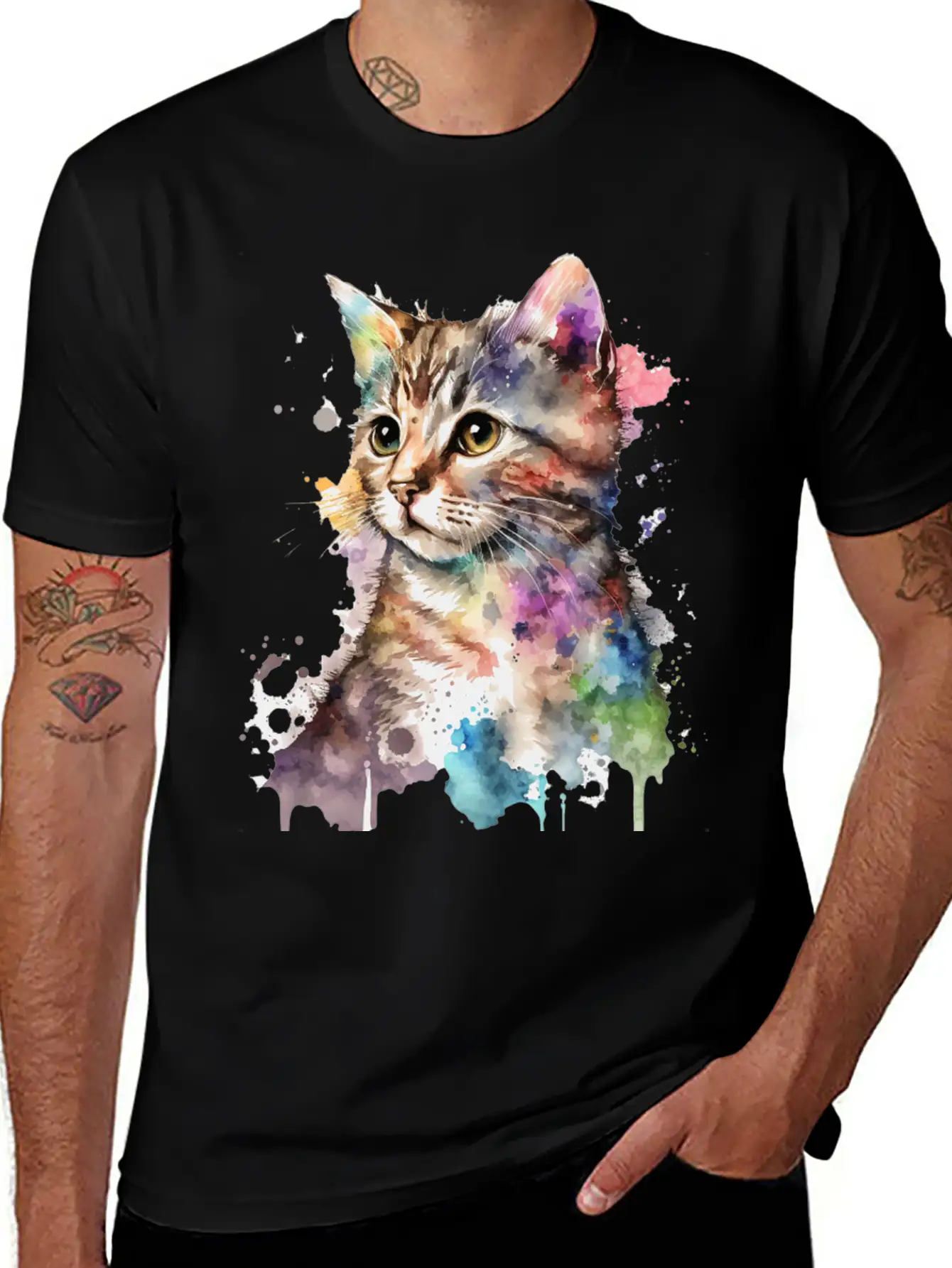 Watercolor Kitten Art Deco Lightweight Cotton T-Shirt – Daily Comfort Graphic Shirt