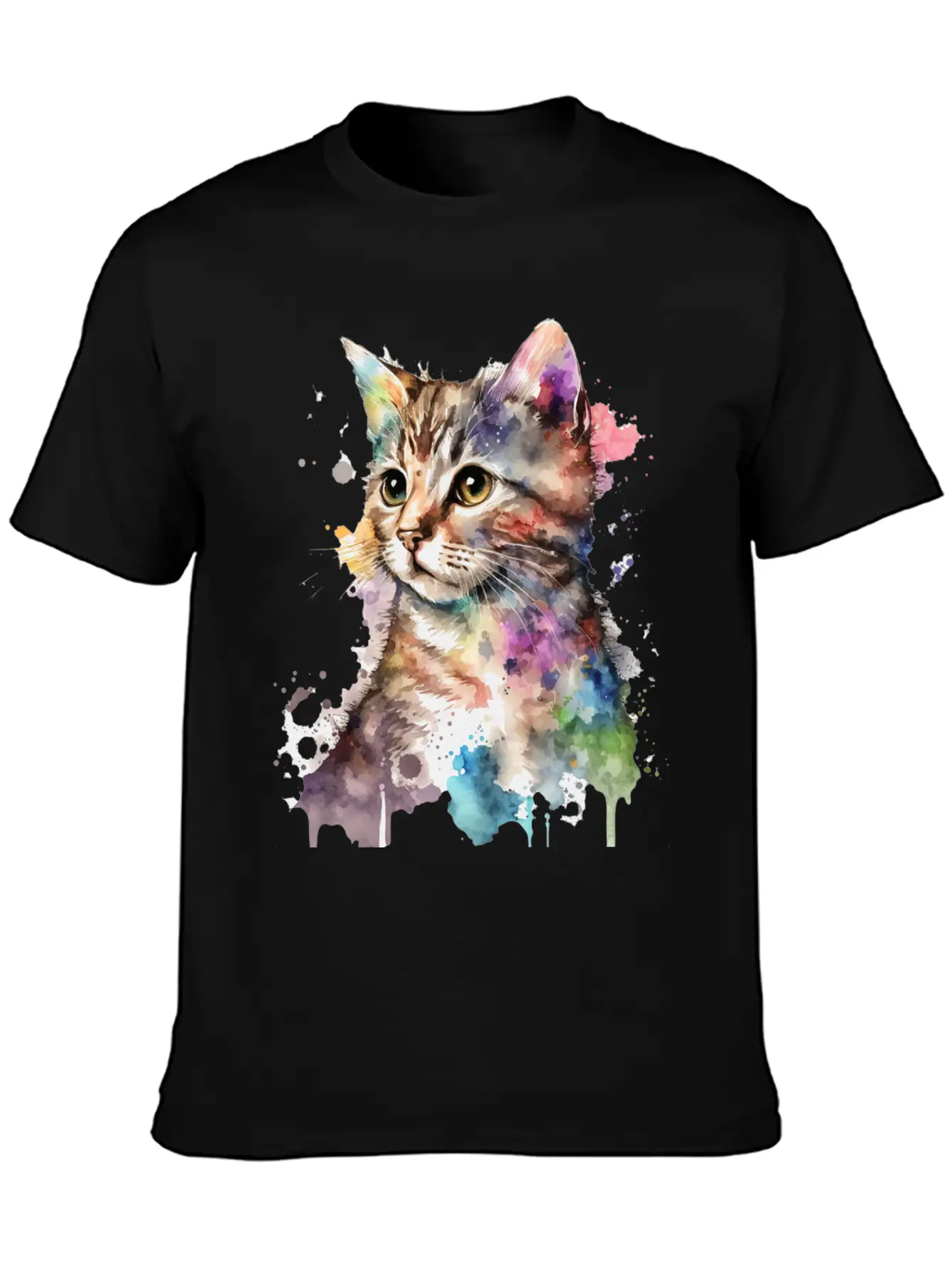 Watercolor Kitten Art Deco Lightweight Cotton T-Shirt – Daily Comfort Graphic Shirt