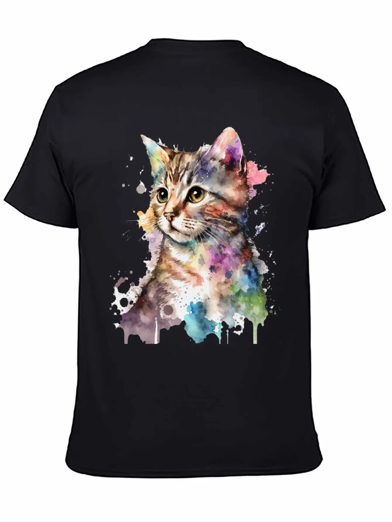 Watercolor Kitten Art Deco Lightweight Cotton T-Shirt – Daily Comfort Graphic Shirt