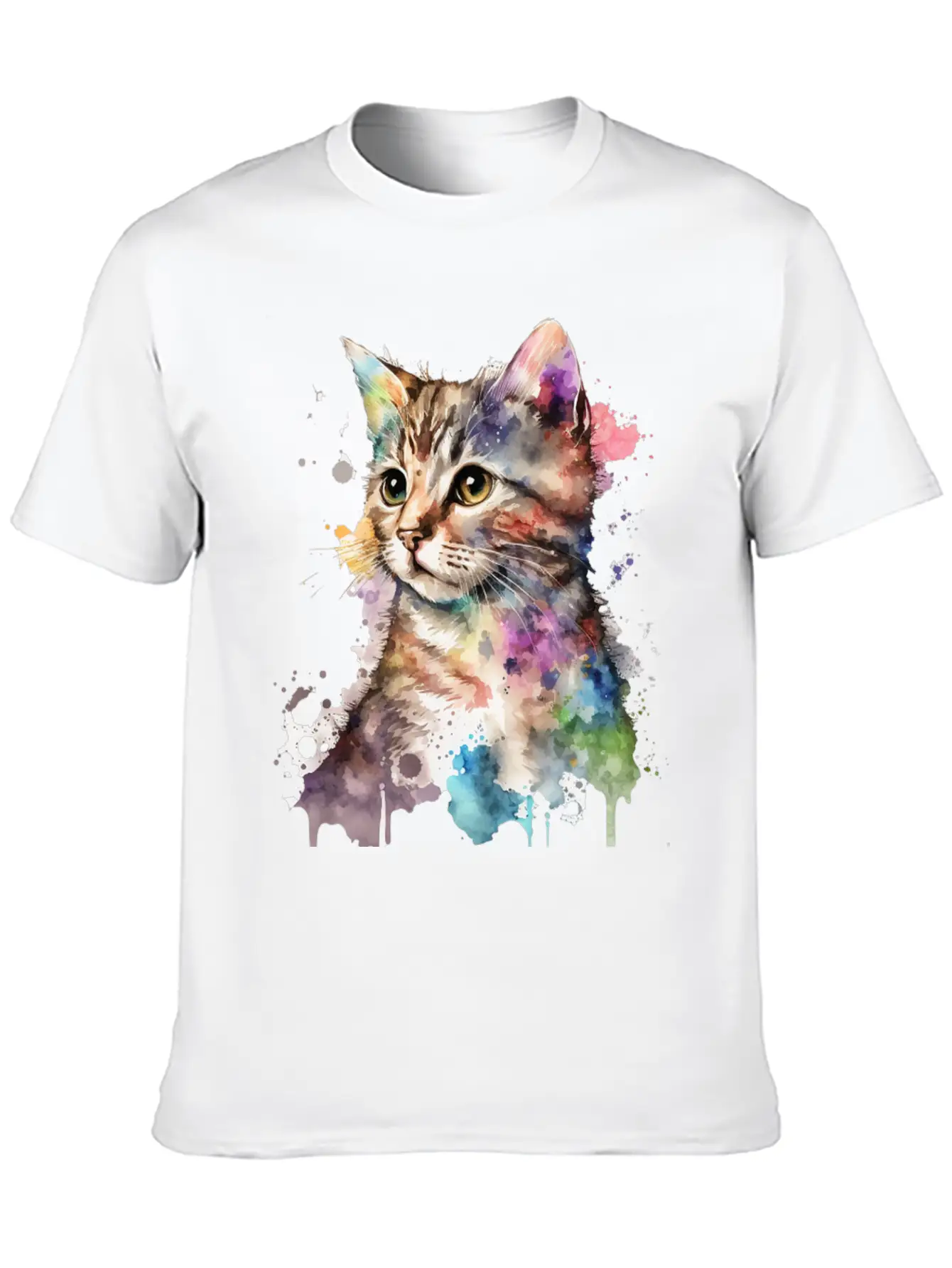 Watercolor Kitten Art Deco Lightweight Cotton T-Shirt – Daily Comfort Graphic Shirt