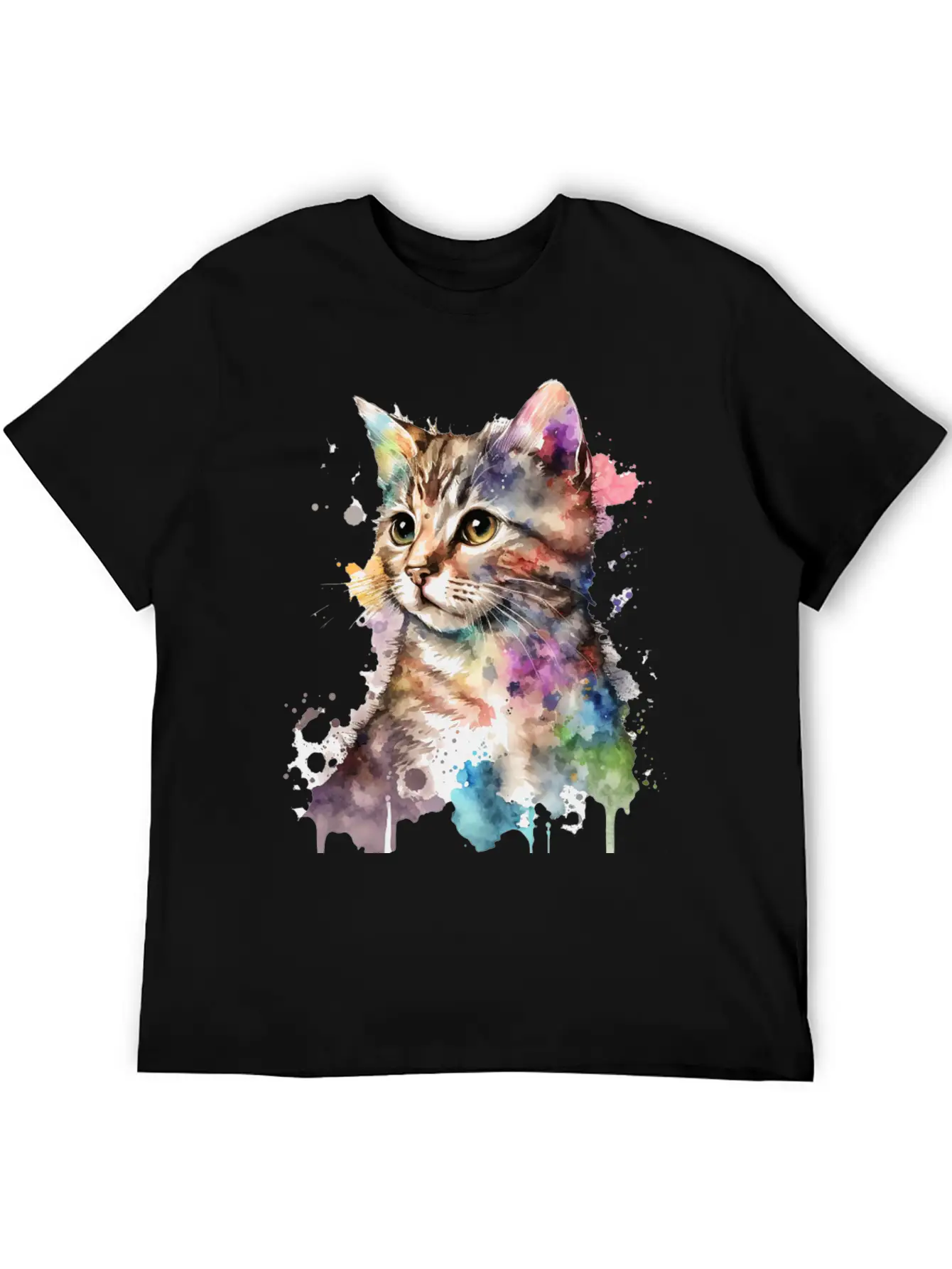Watercolor Kitten Art Deco Lightweight Cotton T-Shirt – Daily Comfort Graphic Shirt