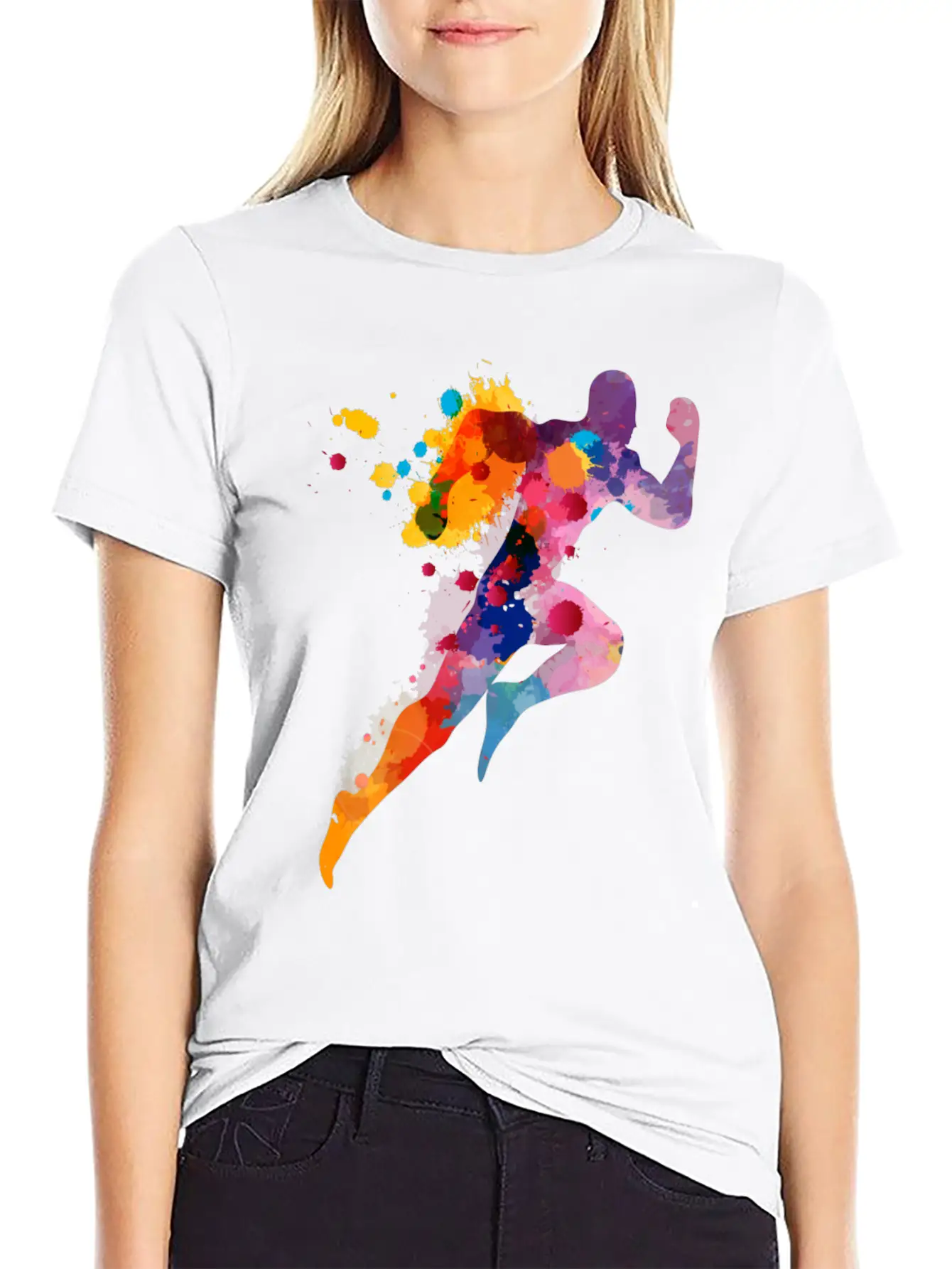 Watercolor Running Man Basic Graphic T-Shirt – Daily Comfort In Soft Cotton