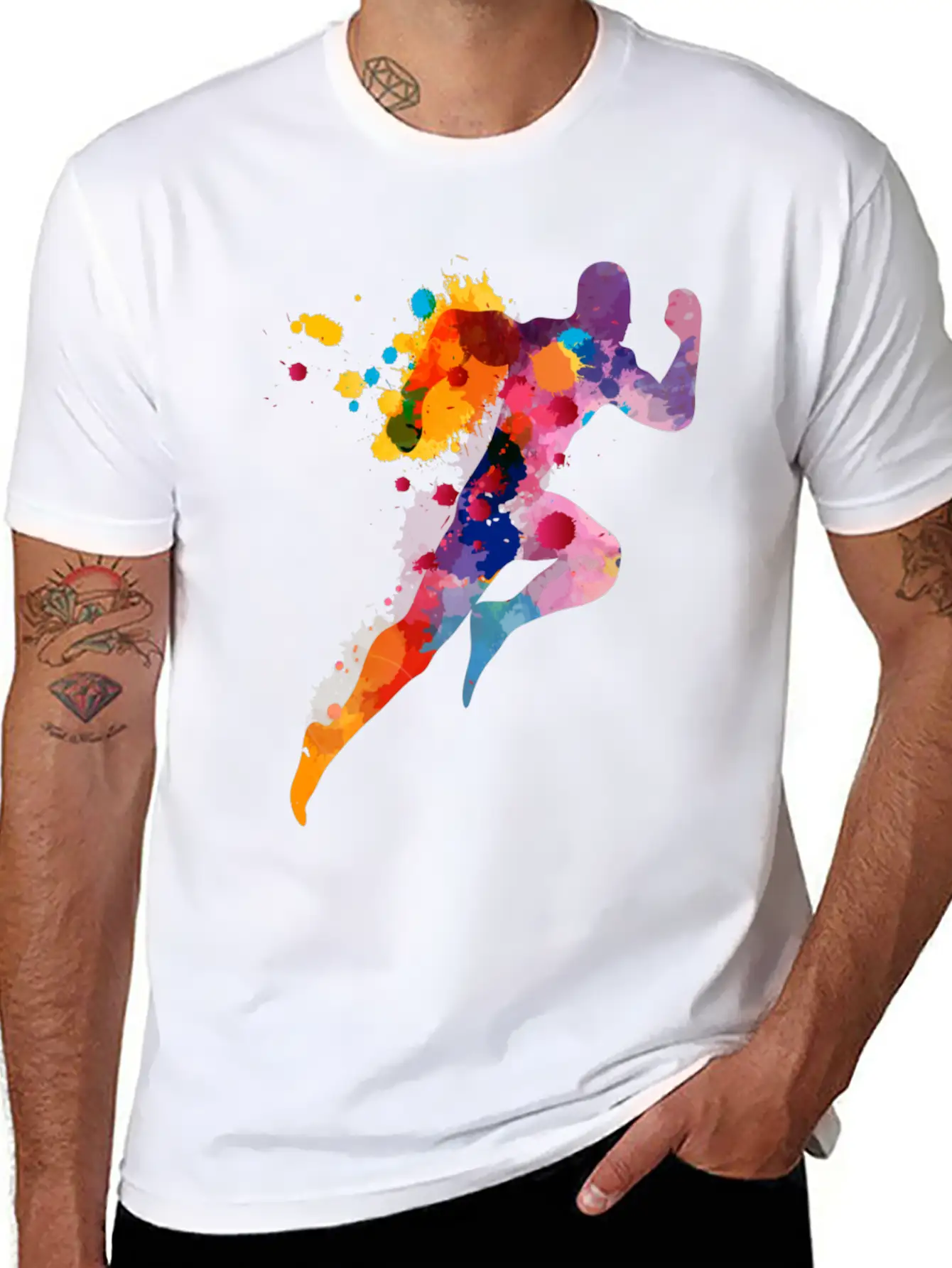 Watercolor Running Man Basic Graphic T-Shirt – Daily Comfort In Soft Cotton