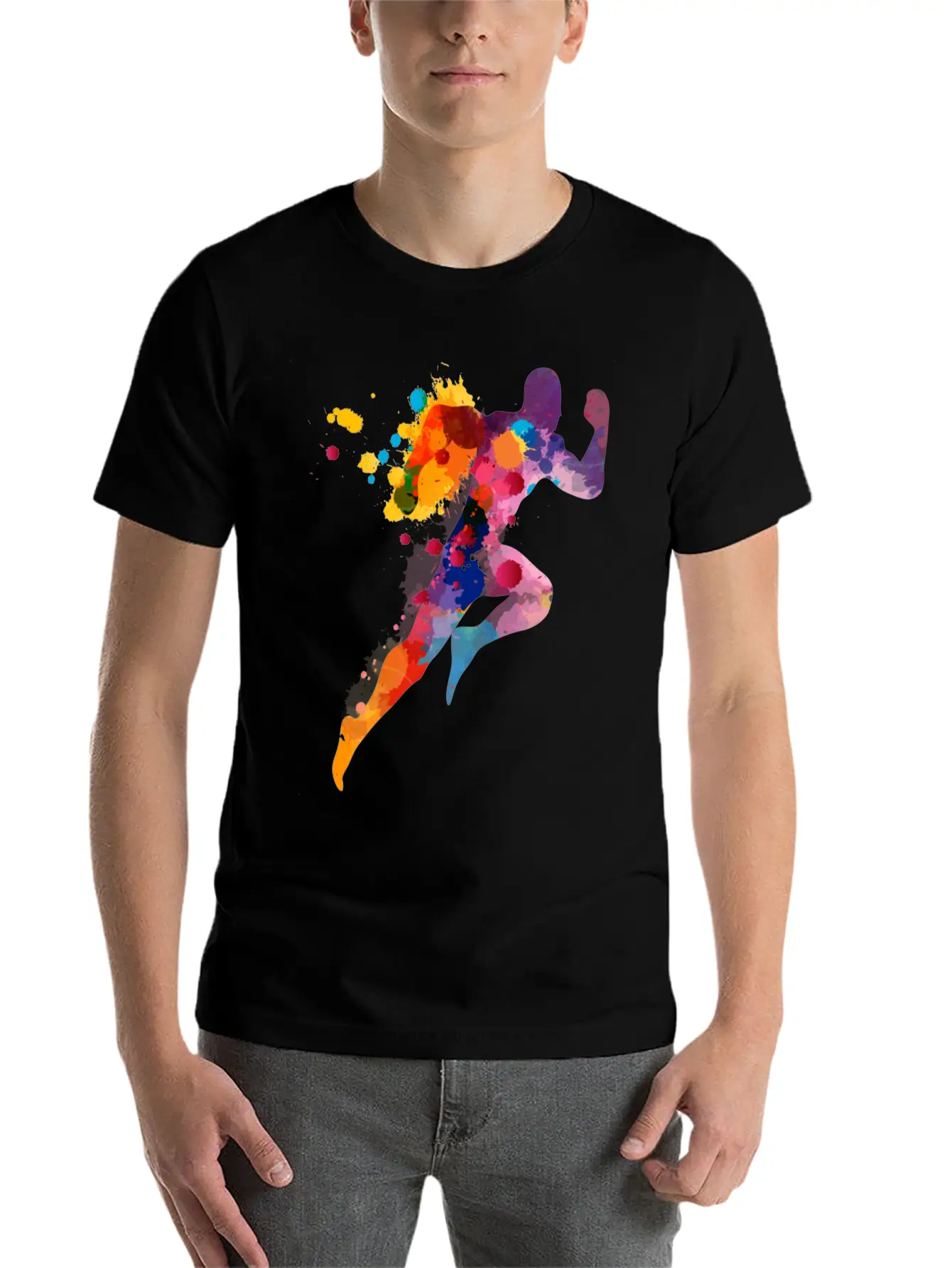 Watercolor Running Man Basic Graphic T-Shirt – Daily Comfort In Soft Cotton