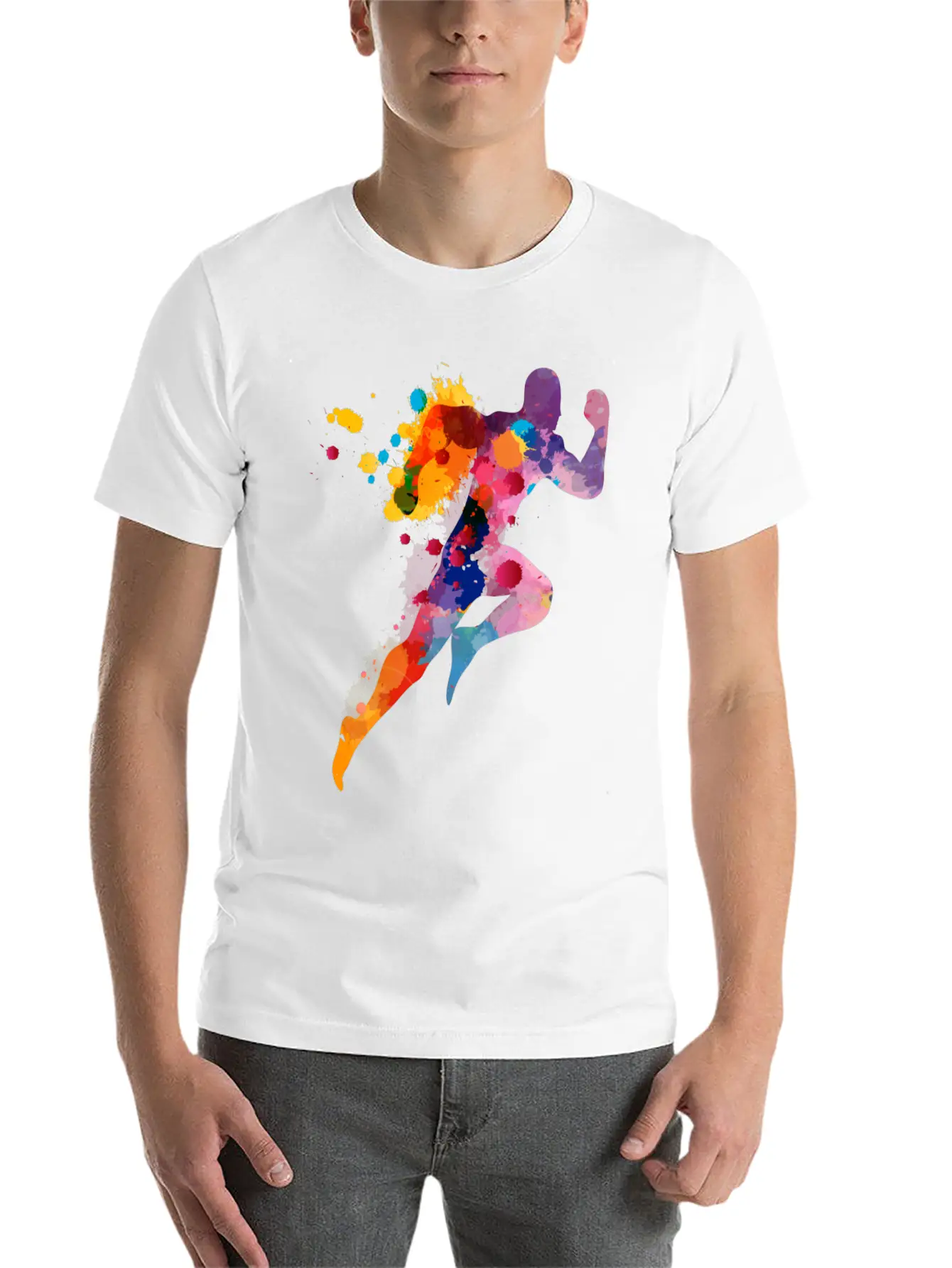 Watercolor Running Man Basic Graphic T-Shirt – Daily Comfort In Soft Cotton