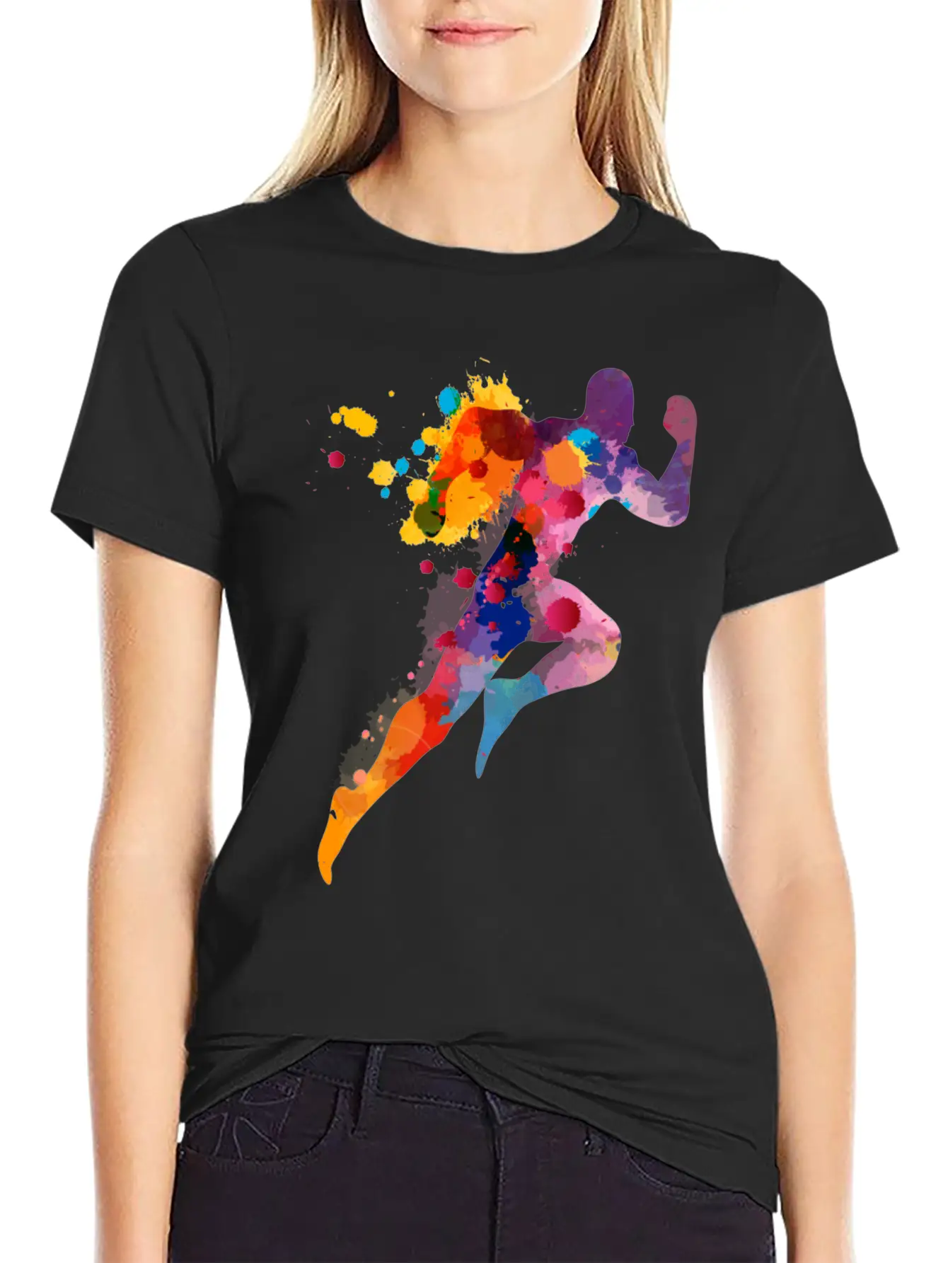 Watercolor Running Man Basic Graphic T-Shirt – Daily Comfort In Soft Cotton