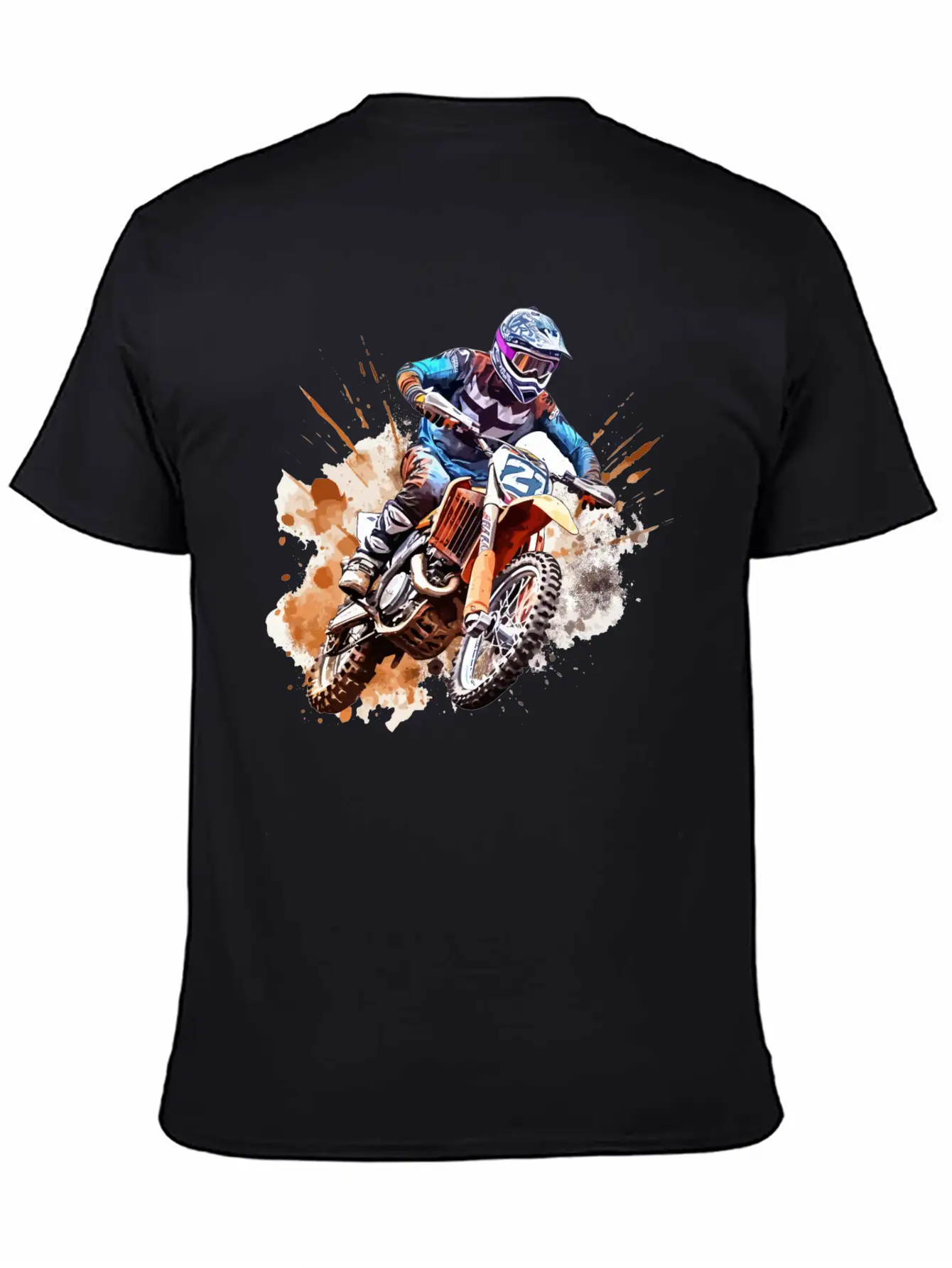 Watercolor Rush - Vibrant Motocross Artwork Unisex Casual T-Shirt – Clean Design For Daily Comfort
