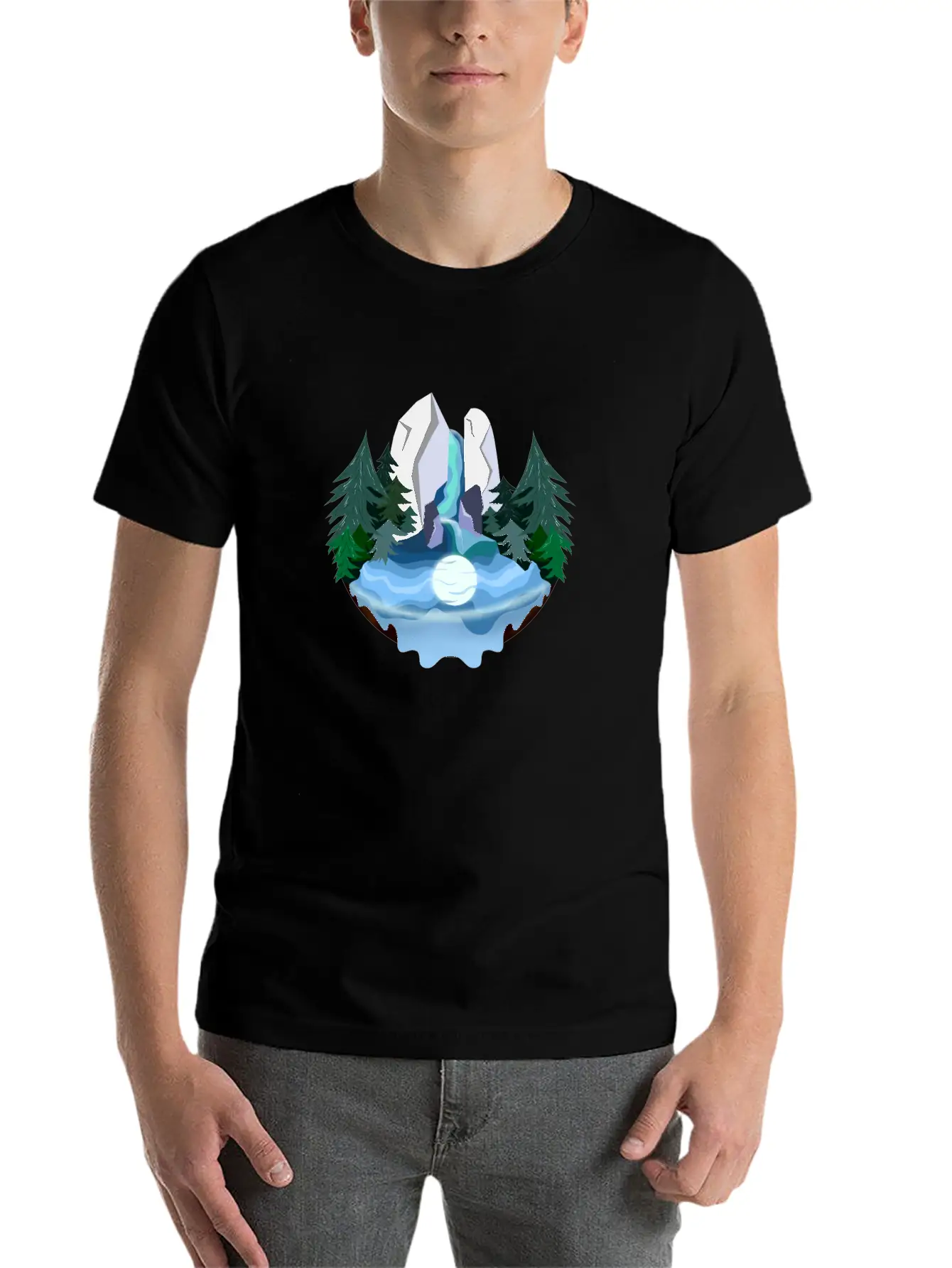 Waterfall In Forest At Night Essential Cotton Tee For Daily Outfits – Unisex Style