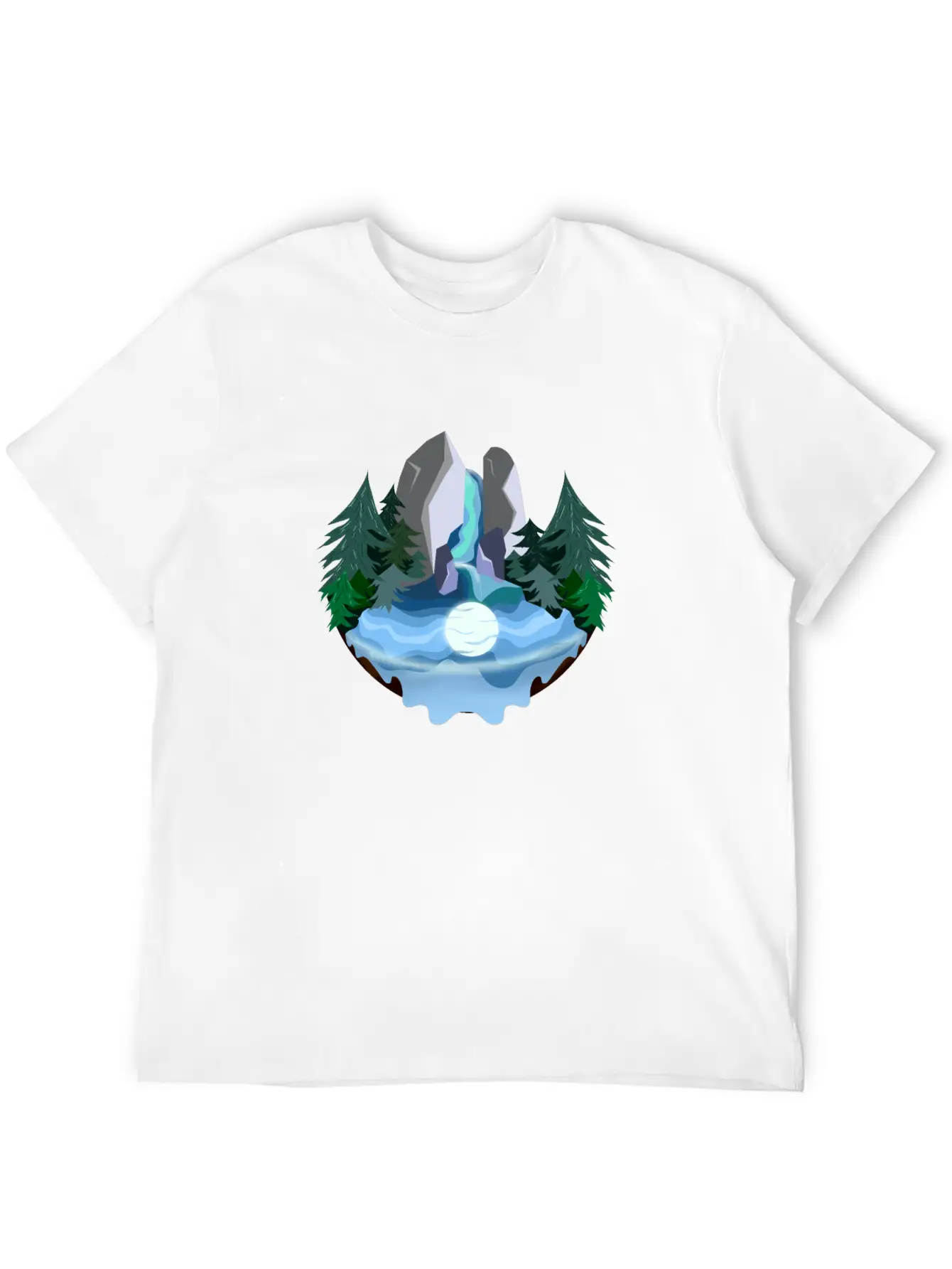 Waterfall In Forest At Night Essential Cotton Tee For Daily Outfits – Unisex Style