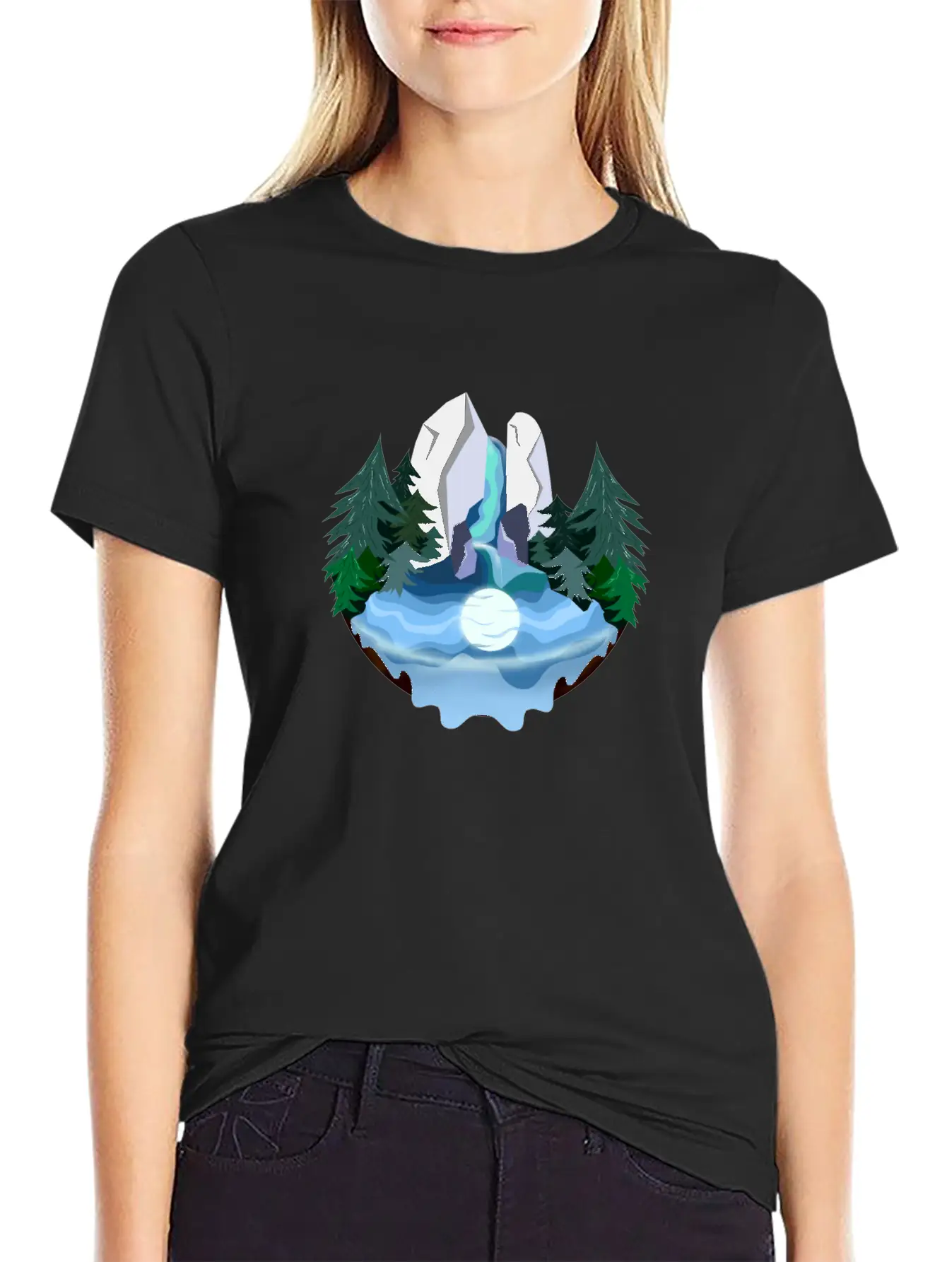 Waterfall In Forest At Night Essential Cotton Tee For Daily Outfits – Unisex Style