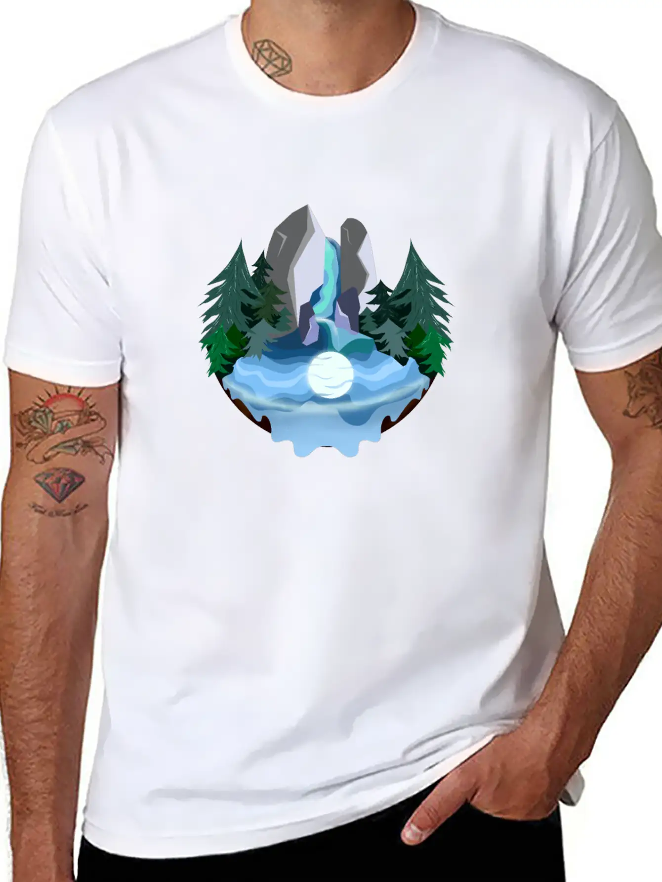 Waterfall In Forest At Night Essential Cotton Tee For Daily Outfits – Unisex Style