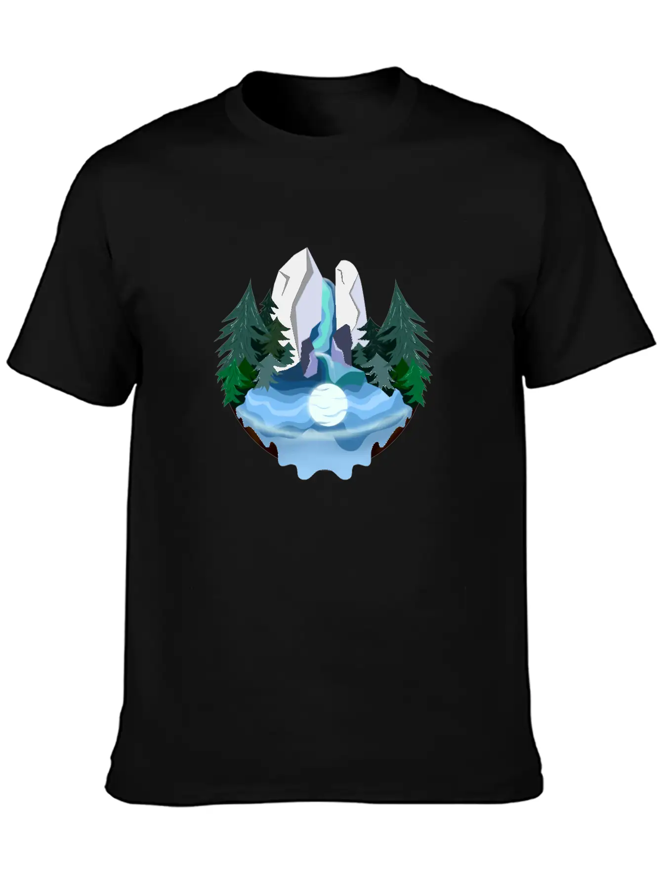 Waterfall In Forest At Night Essential Cotton Tee For Daily Outfits – Unisex Style