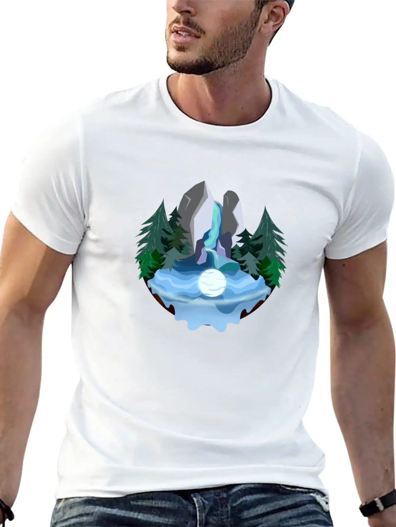 Waterfall In Forest At Night Essential Cotton Tee For Daily Outfits – Unisex Style