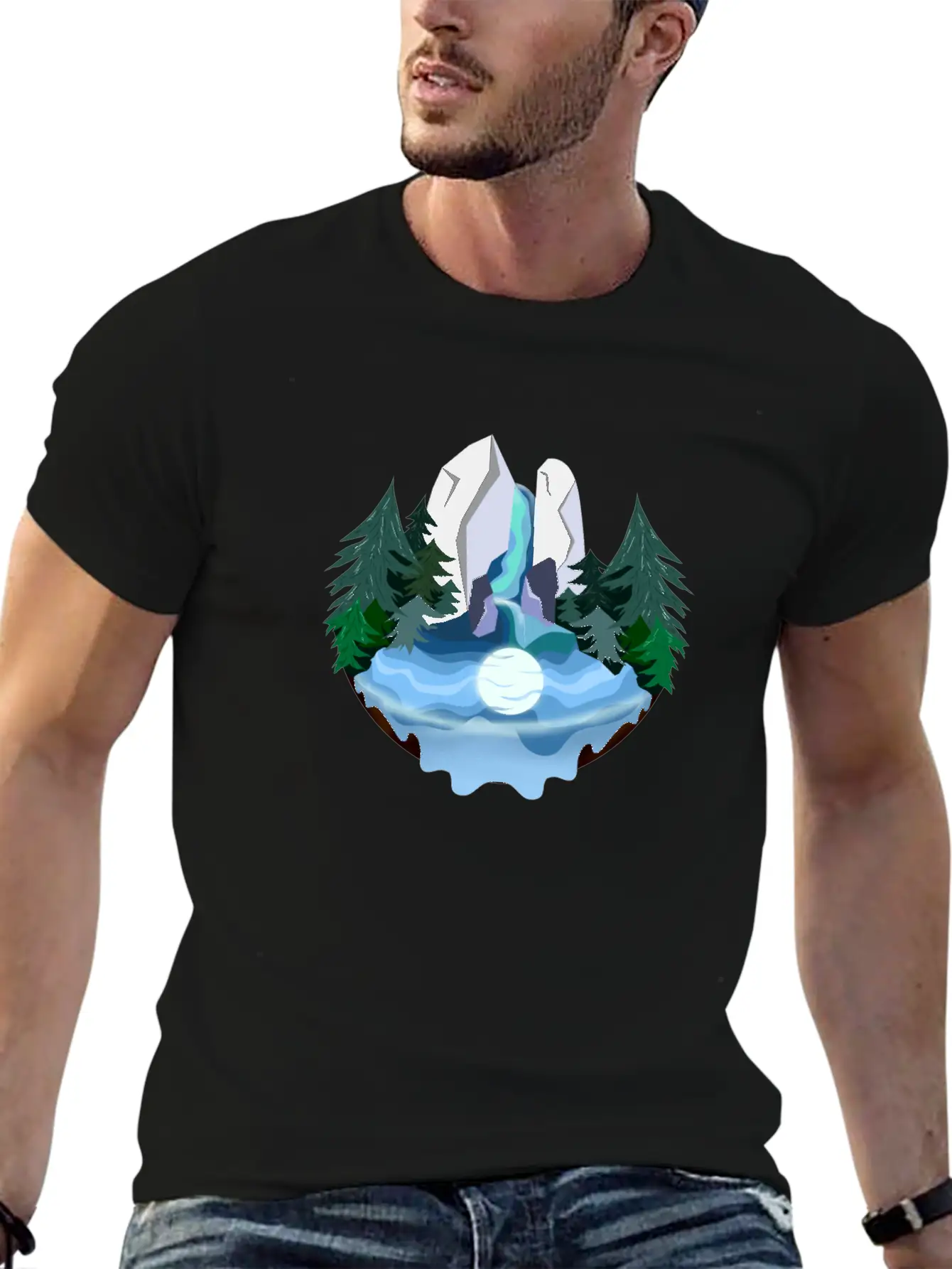 Waterfall In Forest At Night Essential Cotton Tee For Daily Outfits – Unisex Style